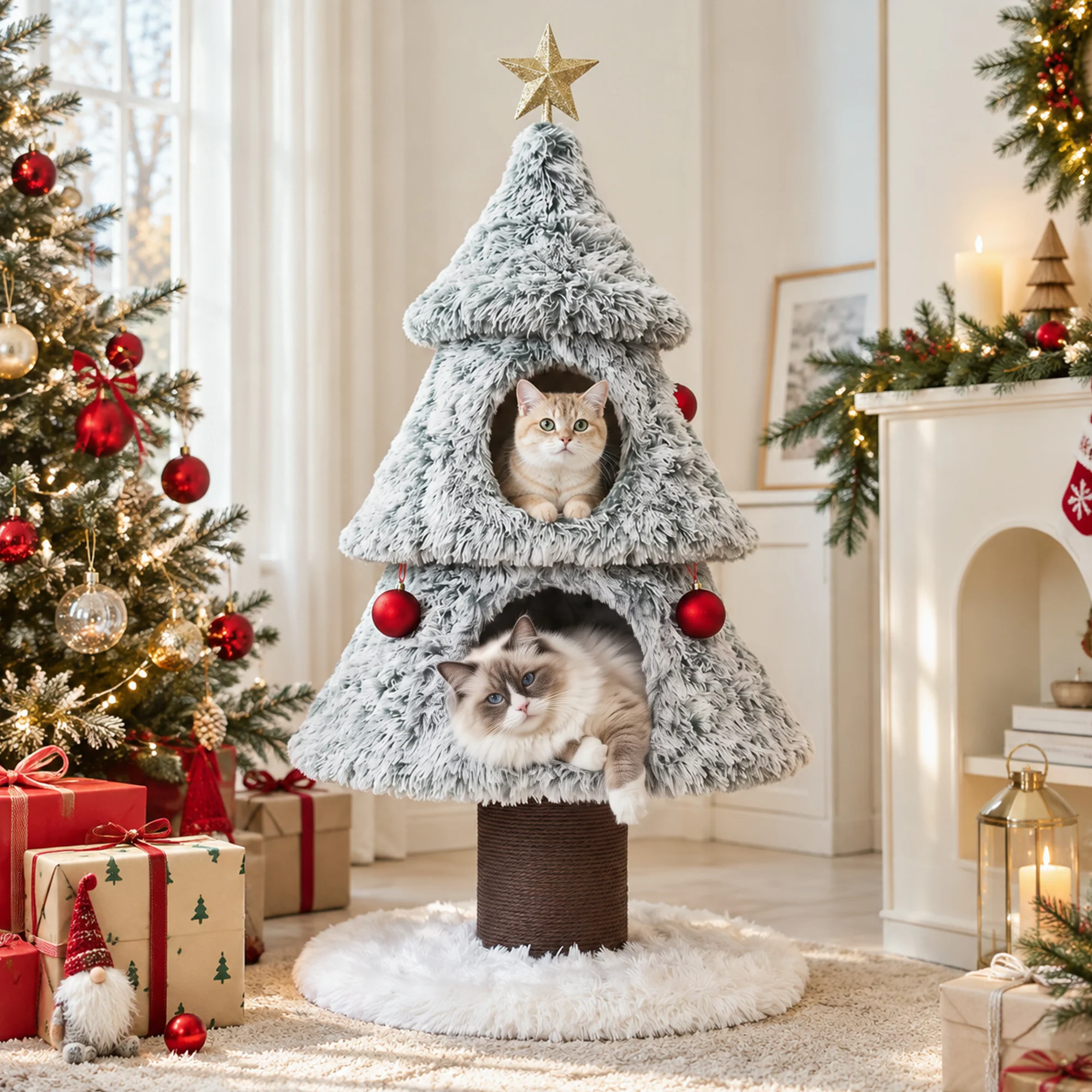 47.2" decoratieve verticale kerstboom-stijl kattenboom