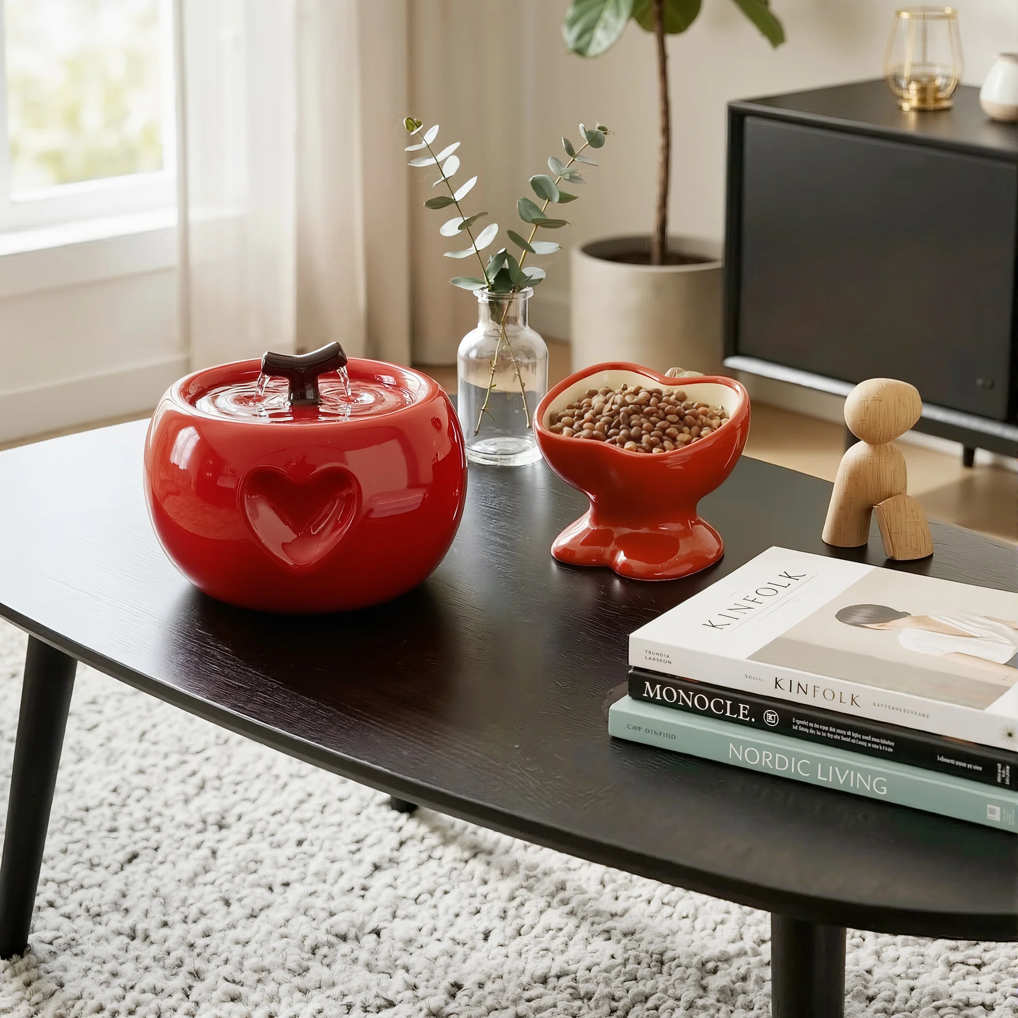 Set de comedero y fuente Love Apple para gatos
