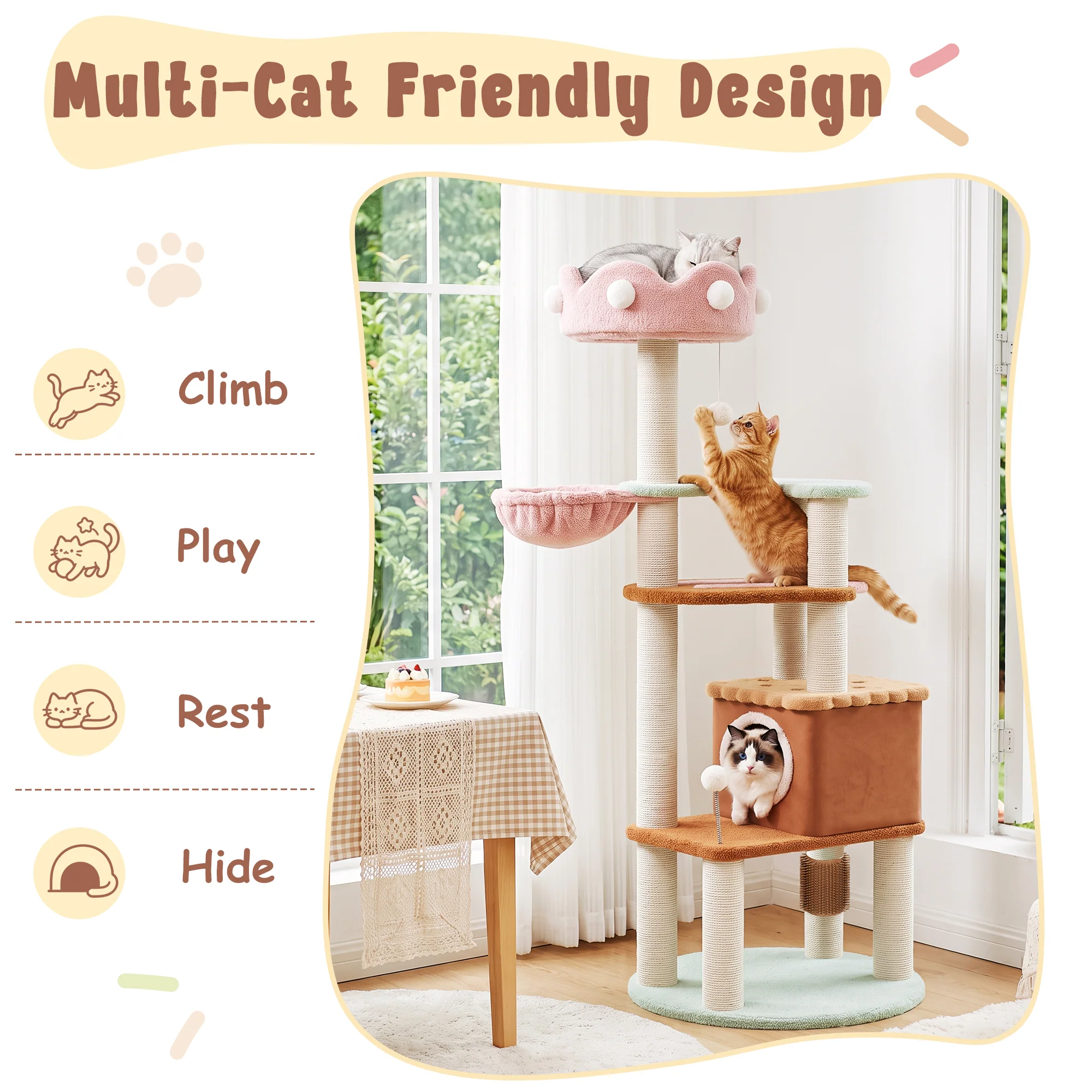 63インチ アイスクリームパレス 多層キャットツリー シェルパパーチ付き