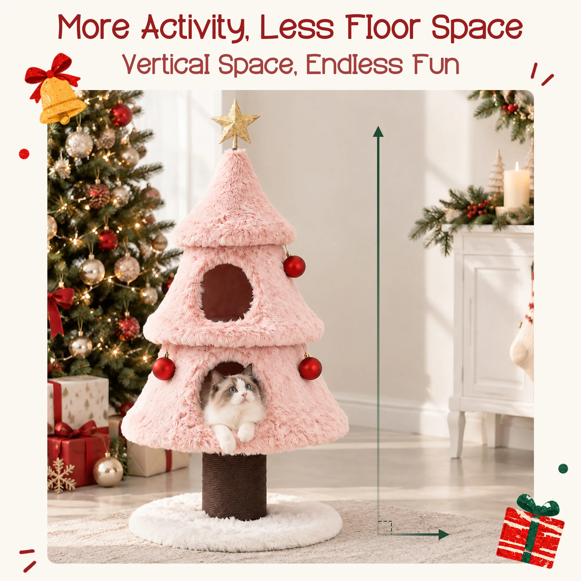 47.2" decoratieve verticale kerstboom-stijl kattenboom