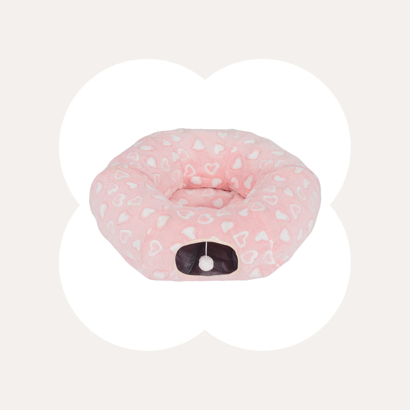 Sweetheart Snuggle Cat Tunnel Bed in Soft Pink Plush