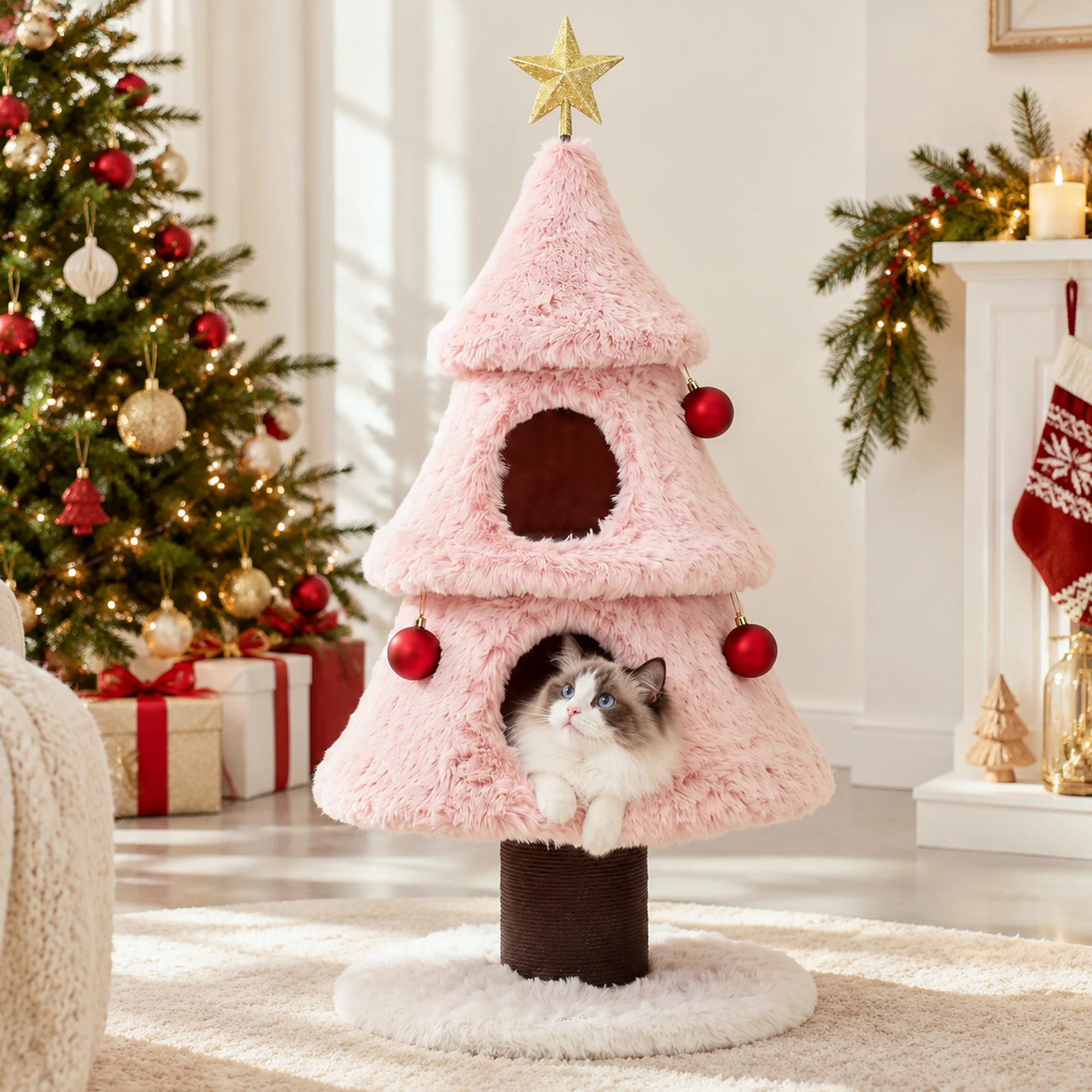 47.2" Dekoratif Dikey Noel Ağacı Tarzı Kedi Tırmanma Ağacı