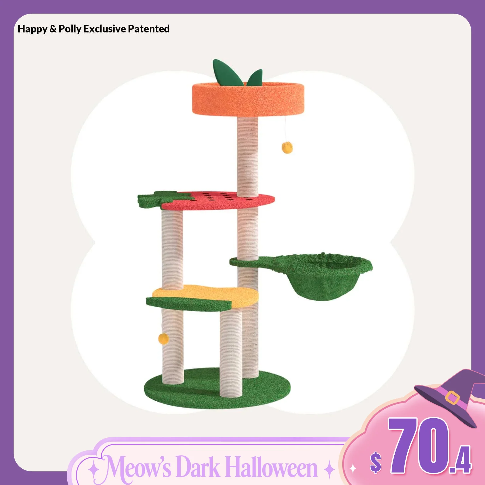 Fruit World Cat Tree with Mango Strawberry and Orange Platforms