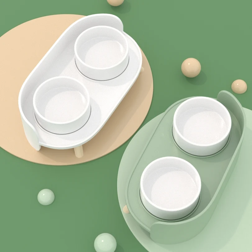 Doppelte Katzenschale aus Bone China mit rutschfestem Sockel und Trennwand