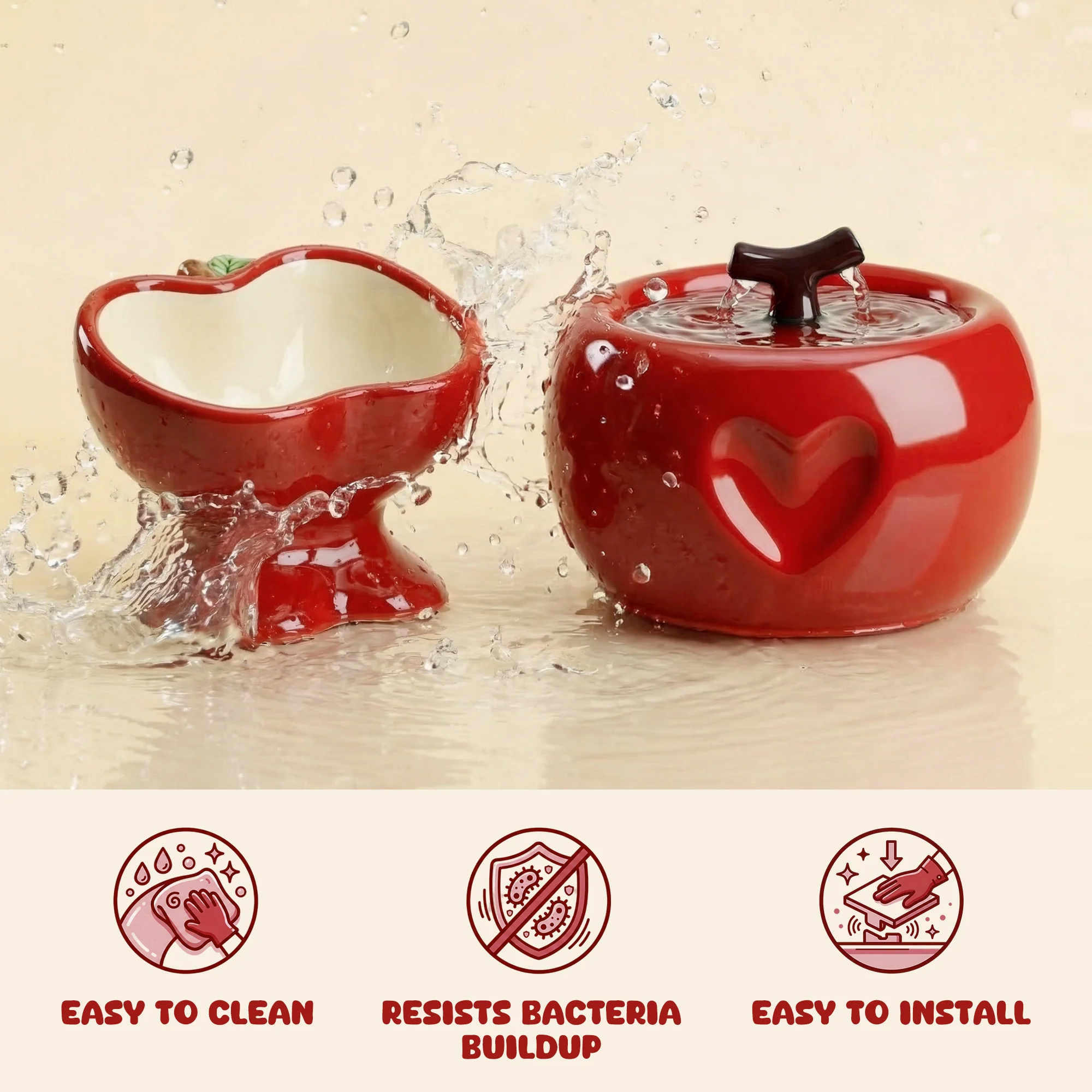 Set de comedero y fuente Love Apple para gatos