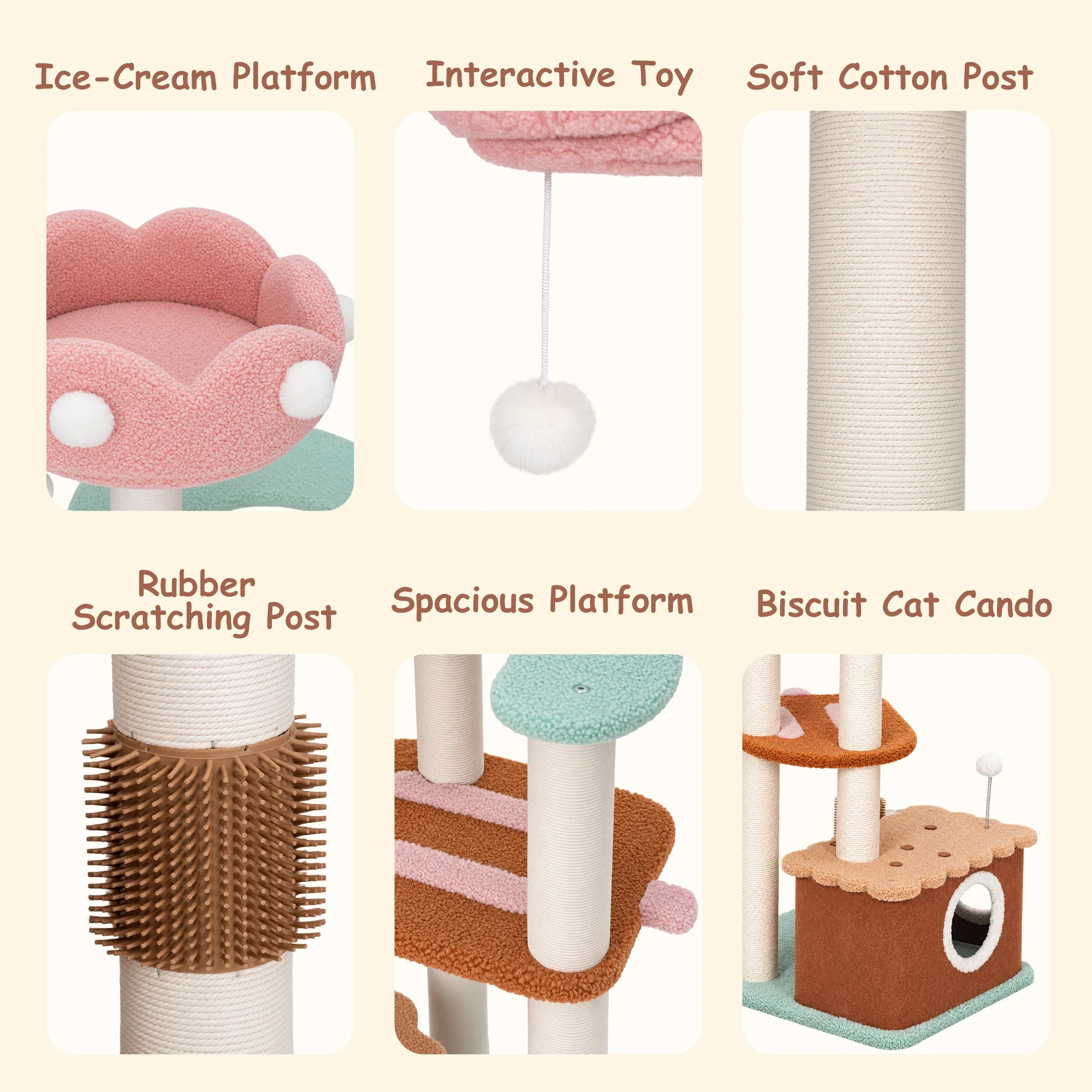 49" Vertical Ice Cream Medium-Sized Multi-Cat Tree