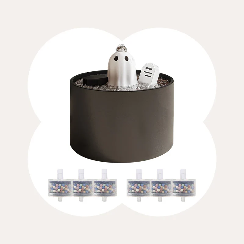 50oz / 1.5L Ceramic Ghost Cat Water Fountain with Quiet Flow