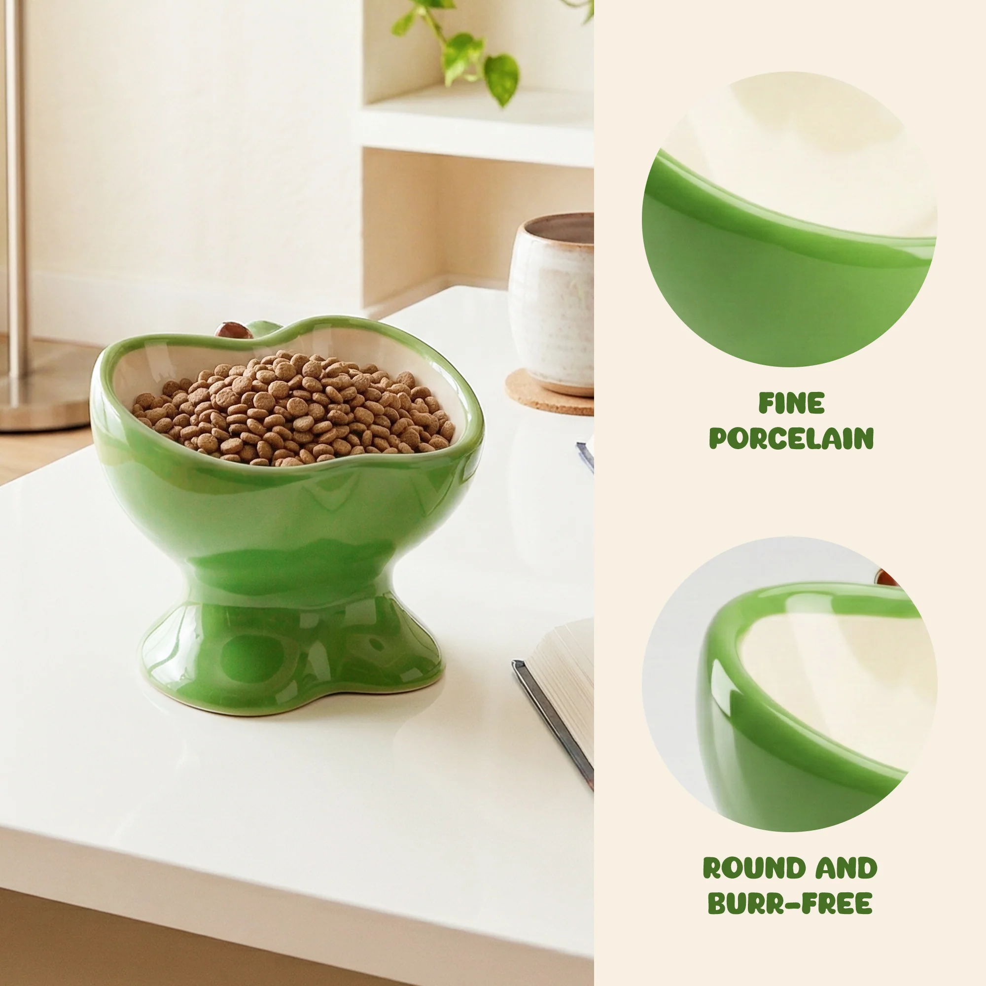 9oz Apple Bliss Elevated Cat Bowl in Ceramic, 9oz