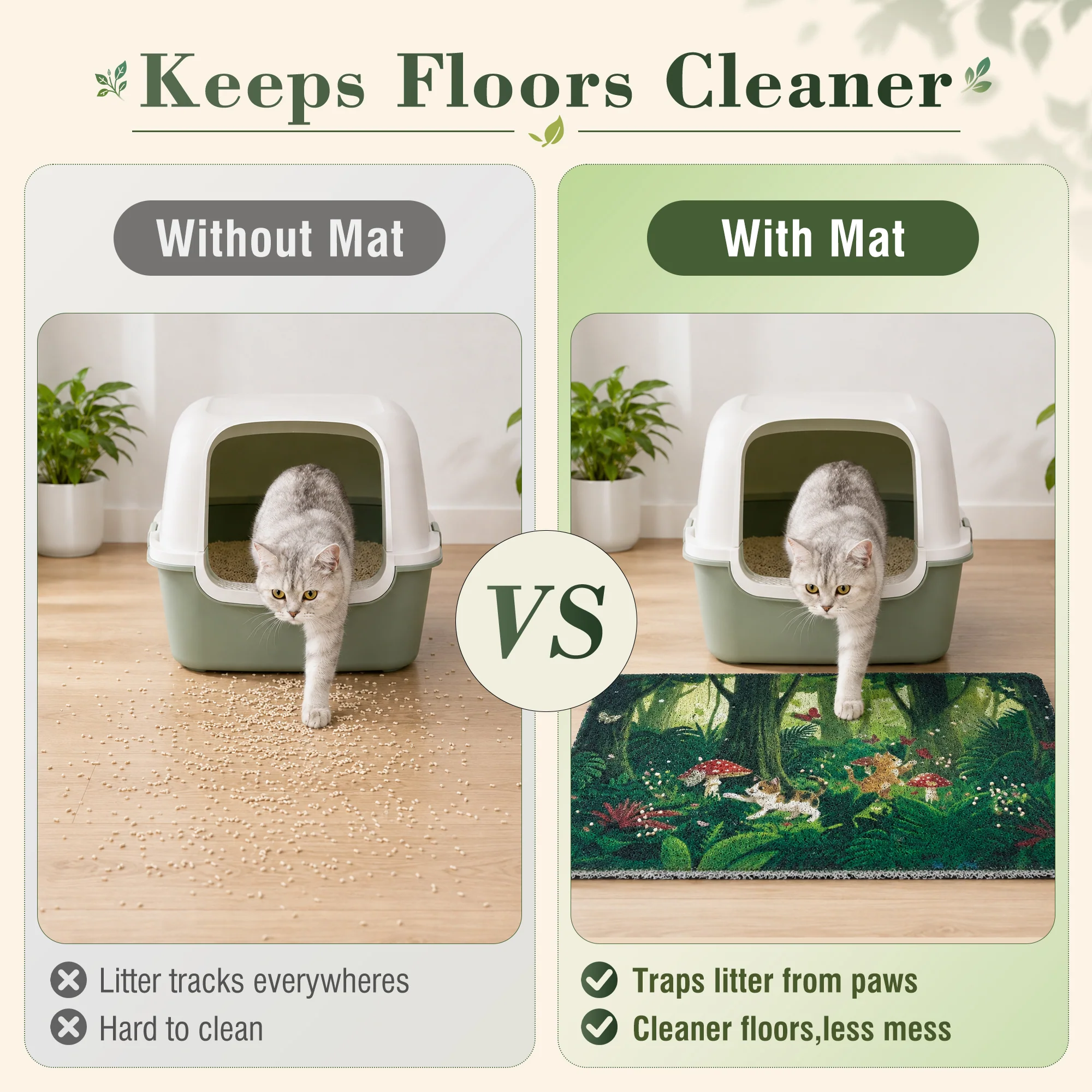 Tropical Jungle kattenbakmat met waterdichte antislip basis