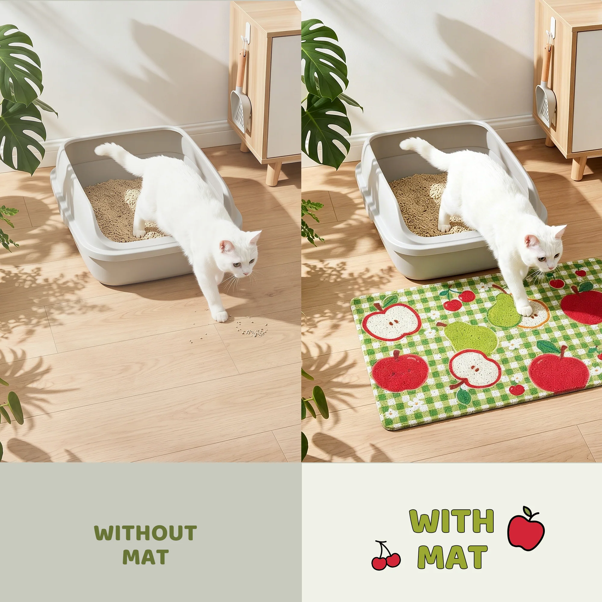 Fruit Garden Cat Litter Mat with Non-Slip Backing