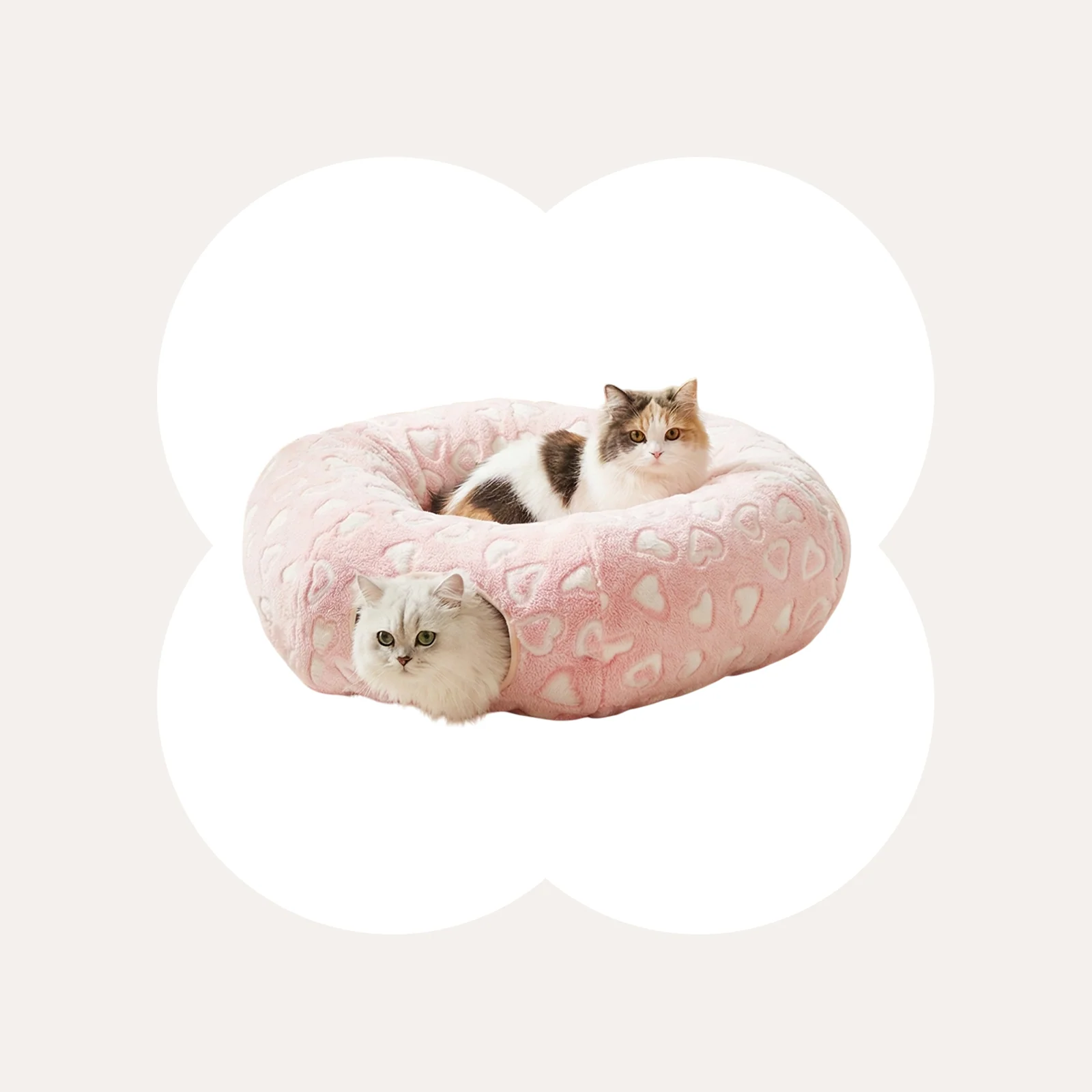 Sweetheart Snuggle Cat Tunnel Bed in Soft Pink Plush