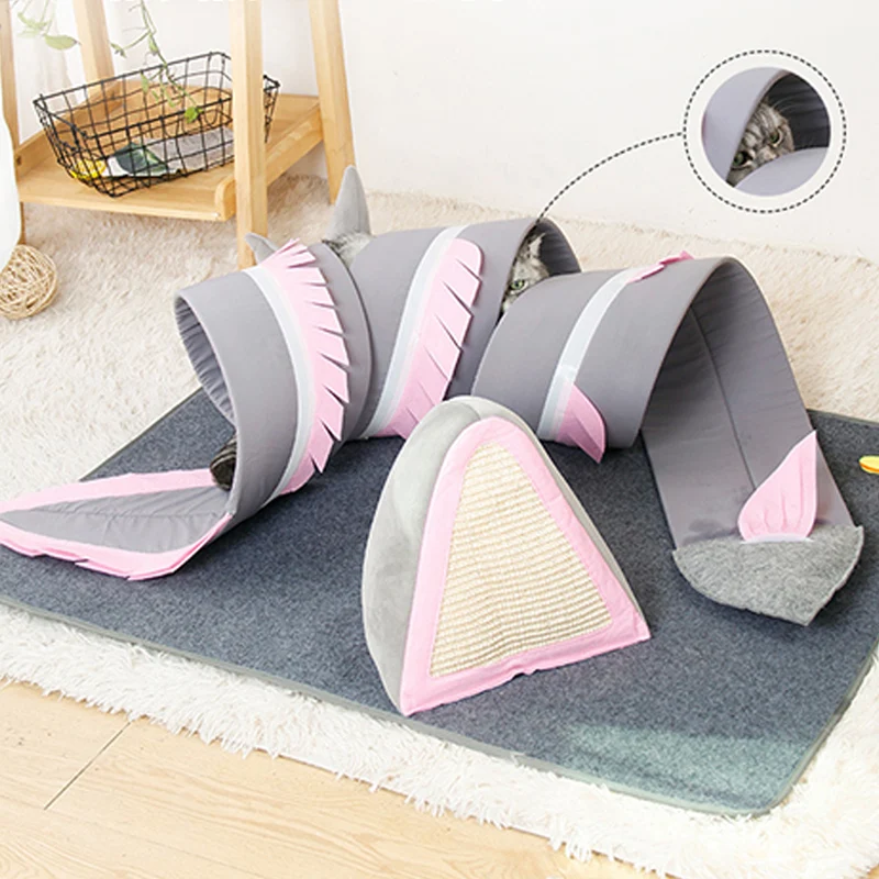 Fish Adventure Cat Sniffing Mat Tunnel for Indoor Play and Scratching