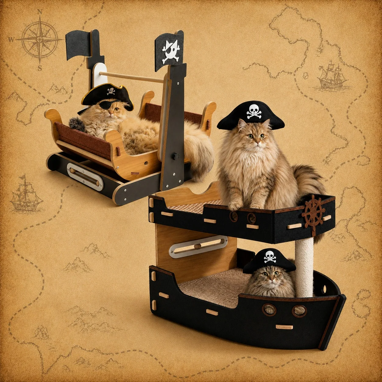 Cama para Gatos Pirata de 2 Pisos