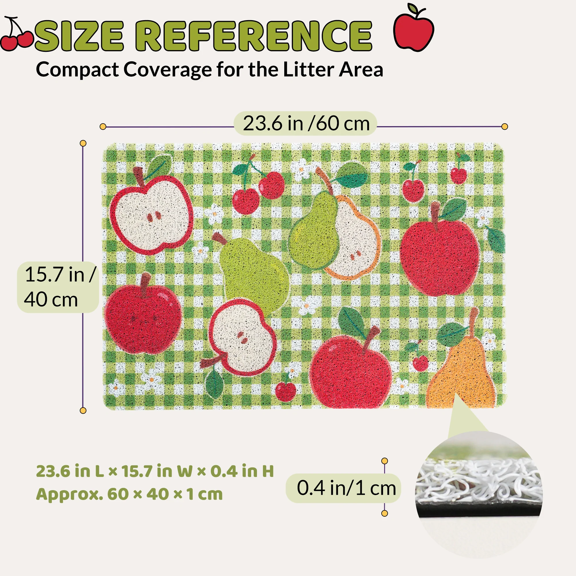 Fruit Garden Cat Litter Mat with Non-Slip Backing