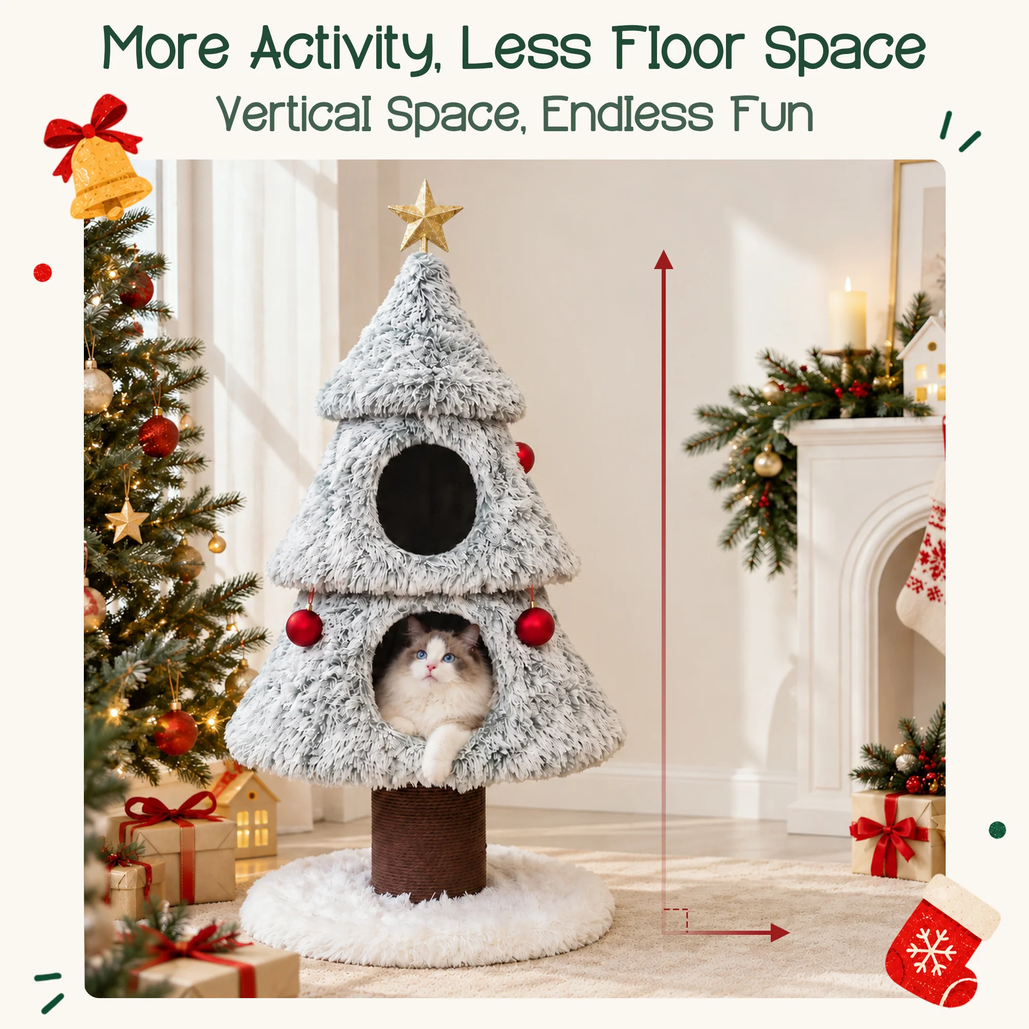47.2" decoratieve verticale kerstboom-stijl kattenboom