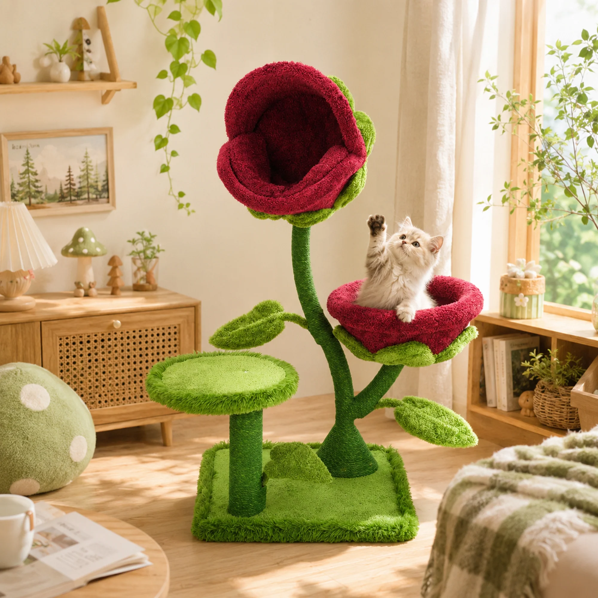 50.8'' 두 개의 블룸 둥지가 있는 Carnivorous Blossom Cat Tree Max