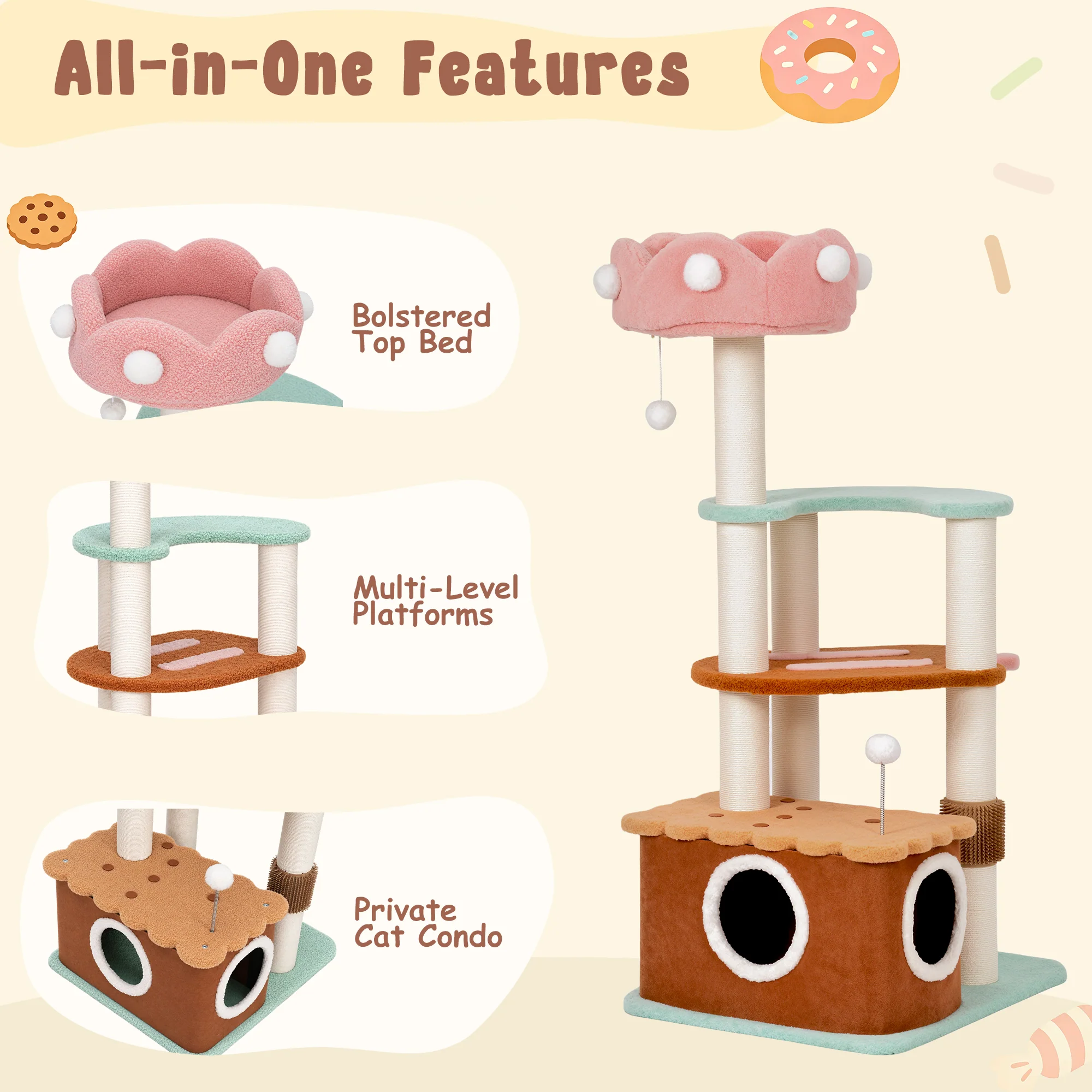 49" Vertical Ice Cream Medium-Sized Multi-Cat Tree