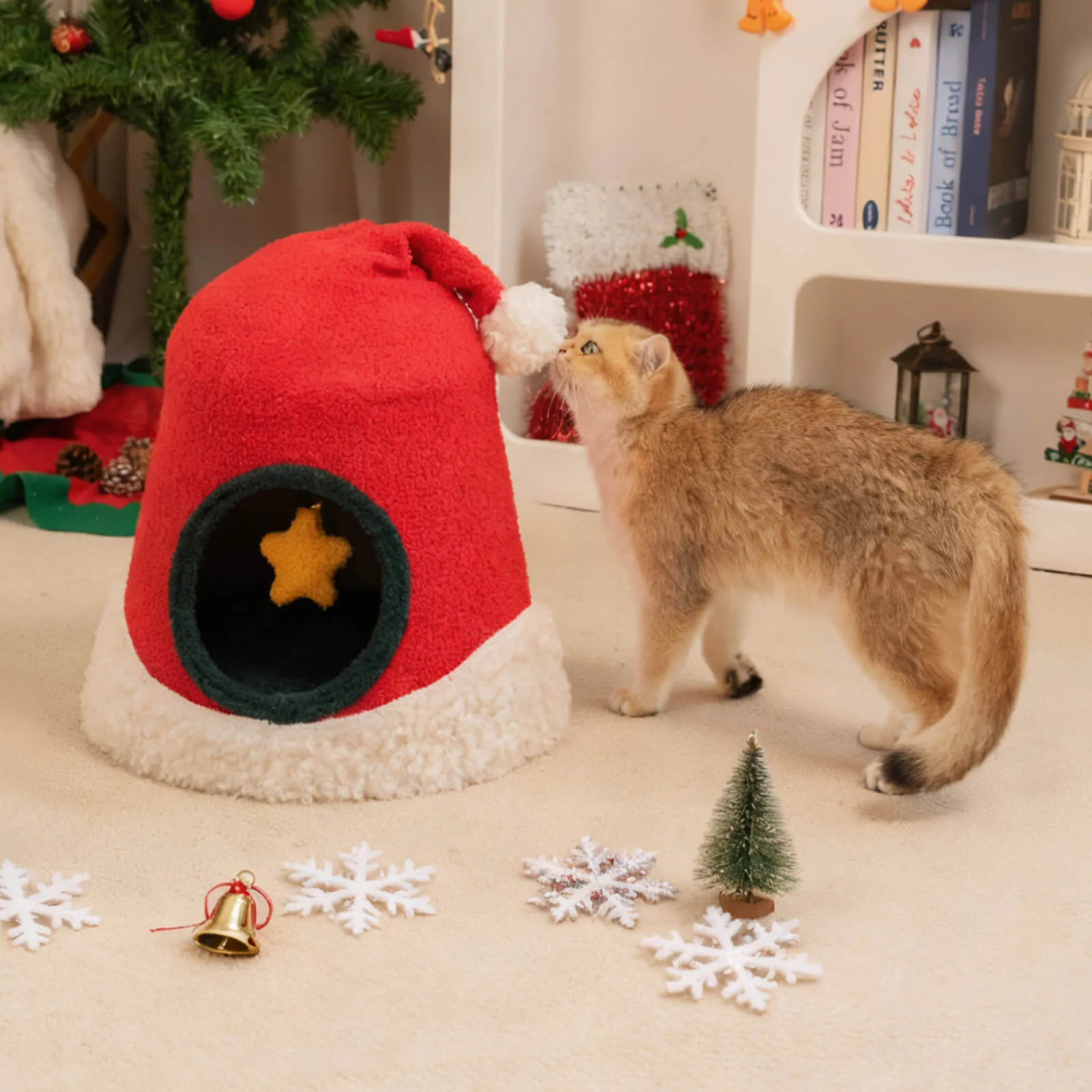 Christmas Tree Cat Bed Tent With Removable Top for Cats and Small Dogs
