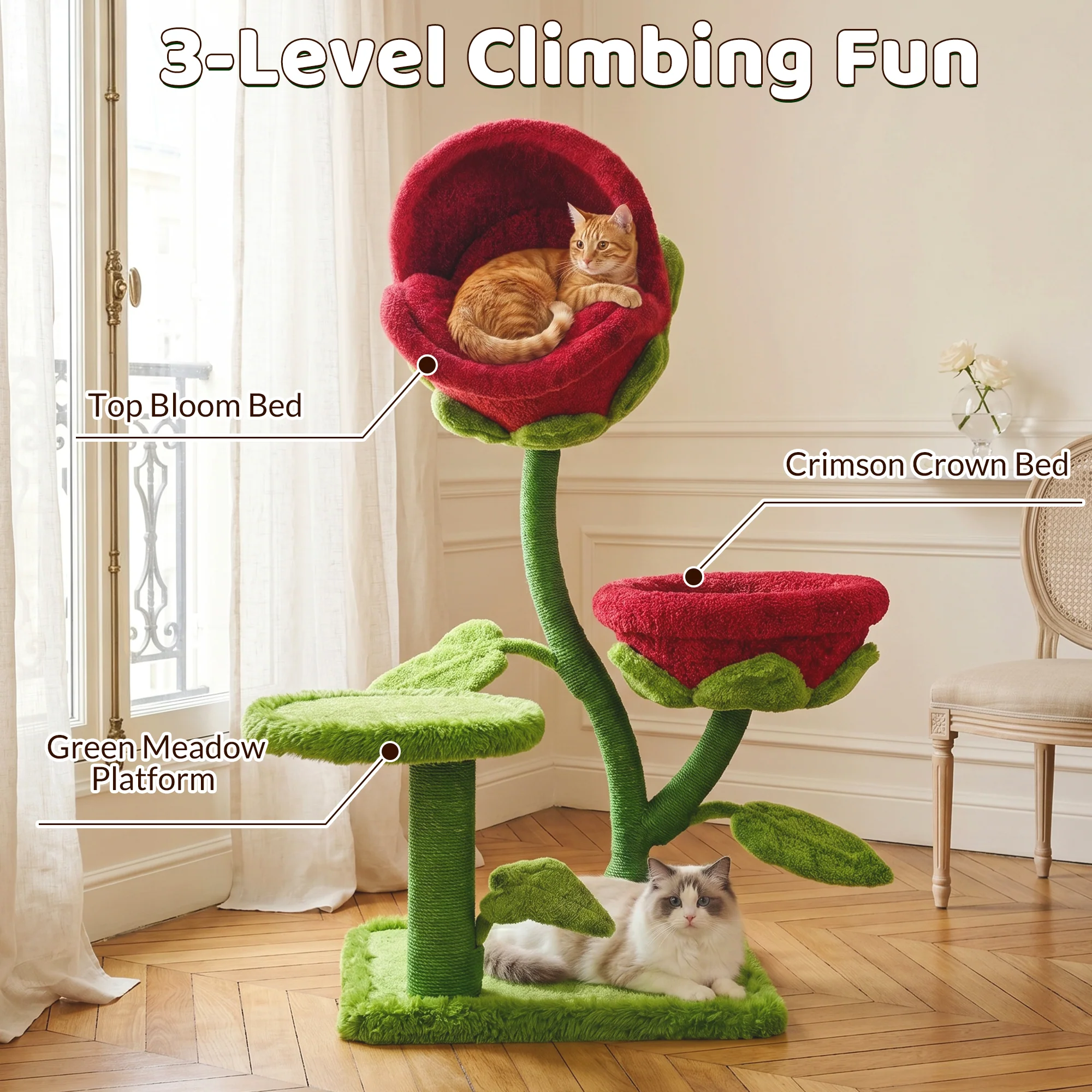 50.8'' 두 개의 블룸 둥지가 있는 Carnivorous Blossom Cat Tree Max