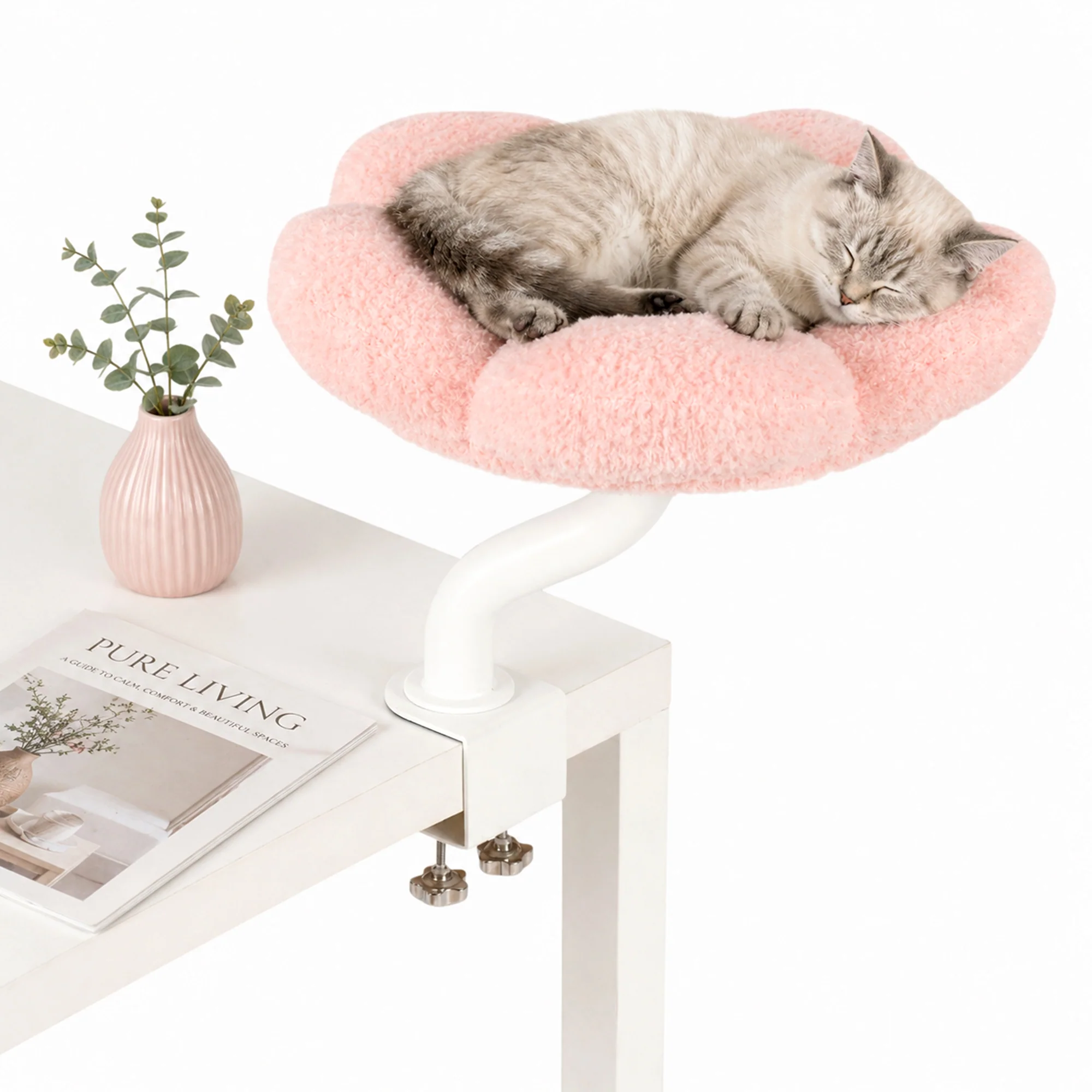 Hyggelig blomster-skrivebordsseng til kat