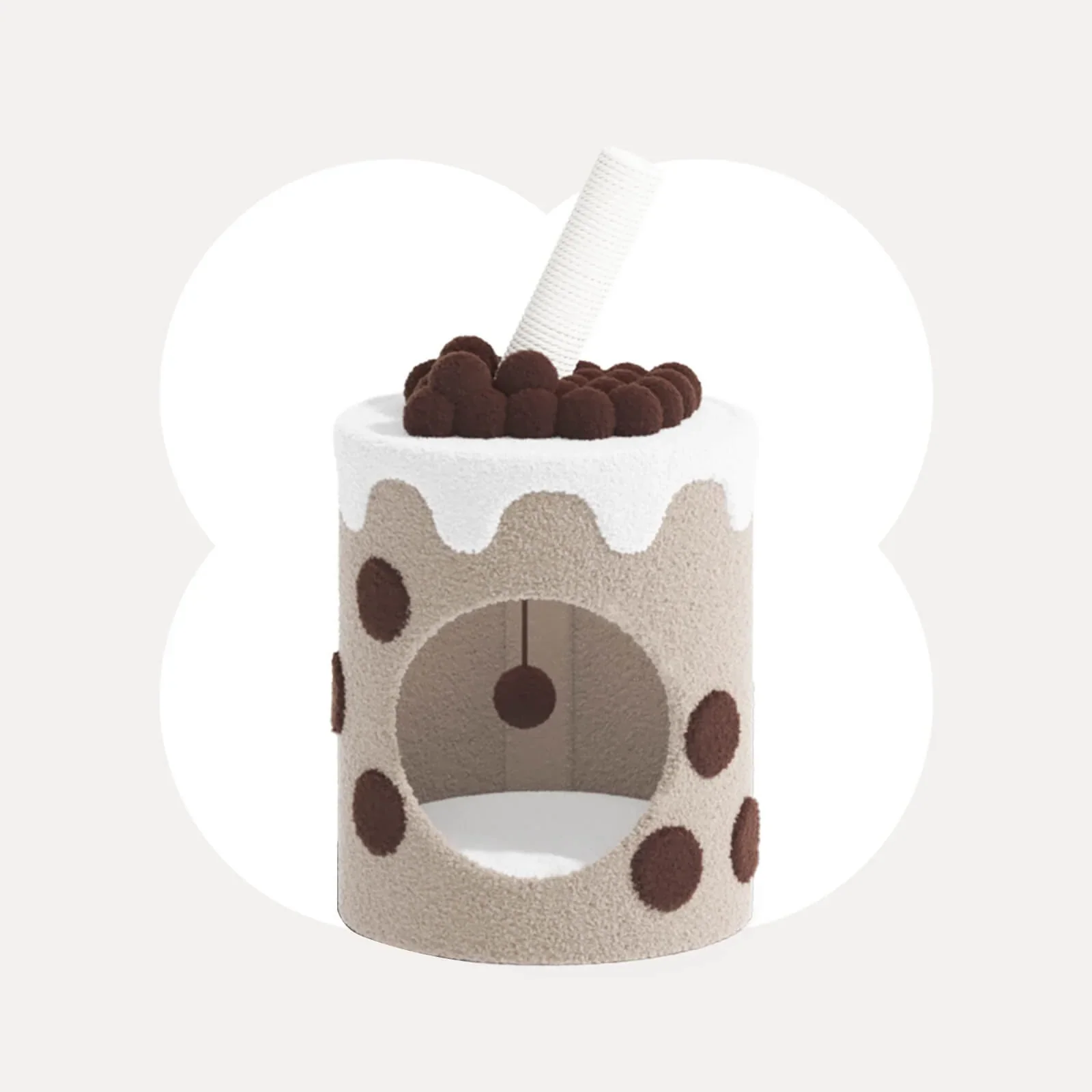 Boba Tea Cup Cat Tree with Scratching Surface and Hanging Pearls