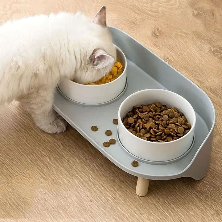 Doppelte Katzenschale aus Bone China mit rutschfestem Sockel und Trennwand