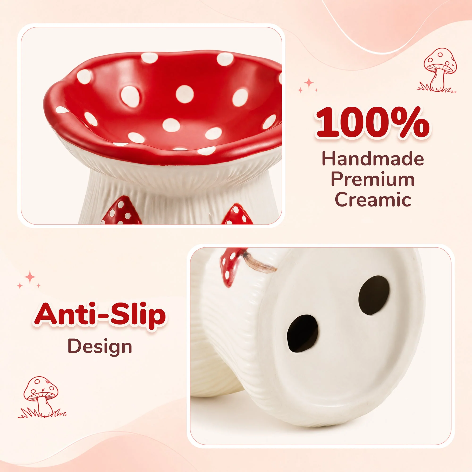 3.4oz Mushroom Picnic Ceramic Cat Bowl