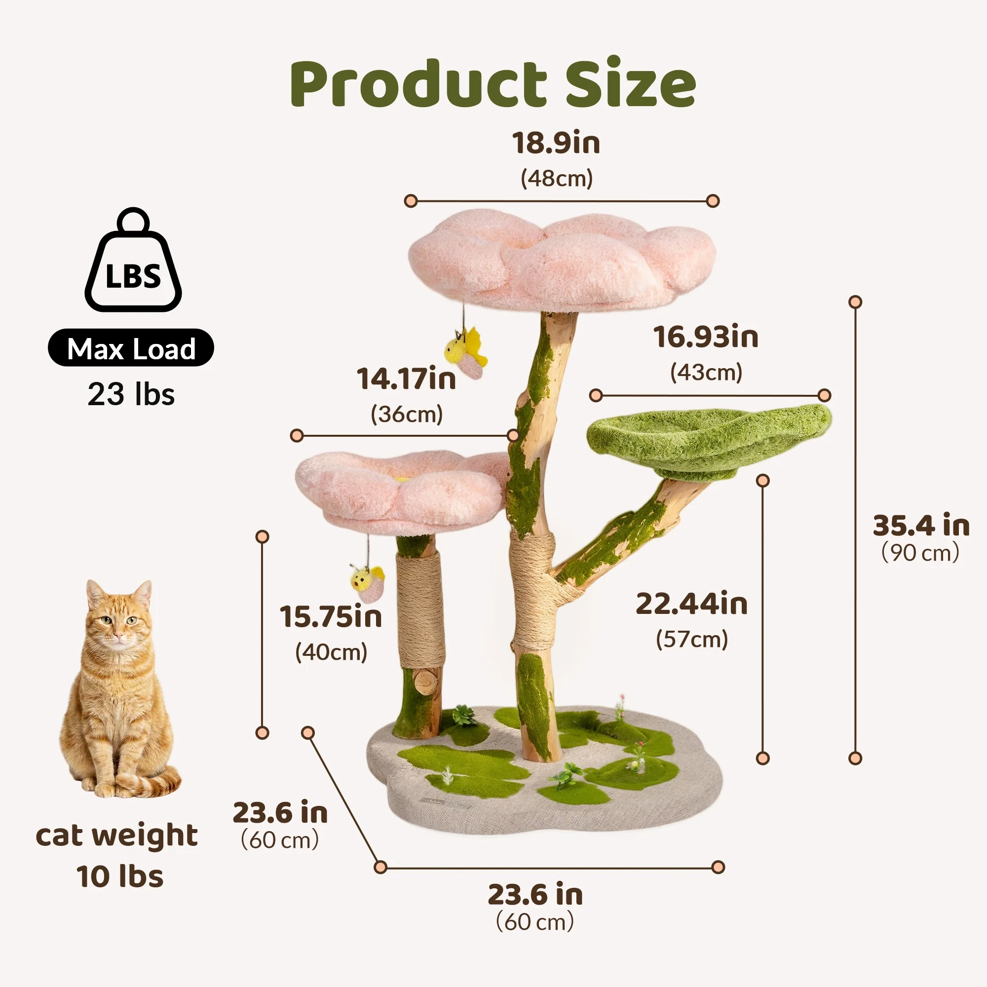 35.4" Blossom Wonder katträd i massivt trä med blom- och lövdesign