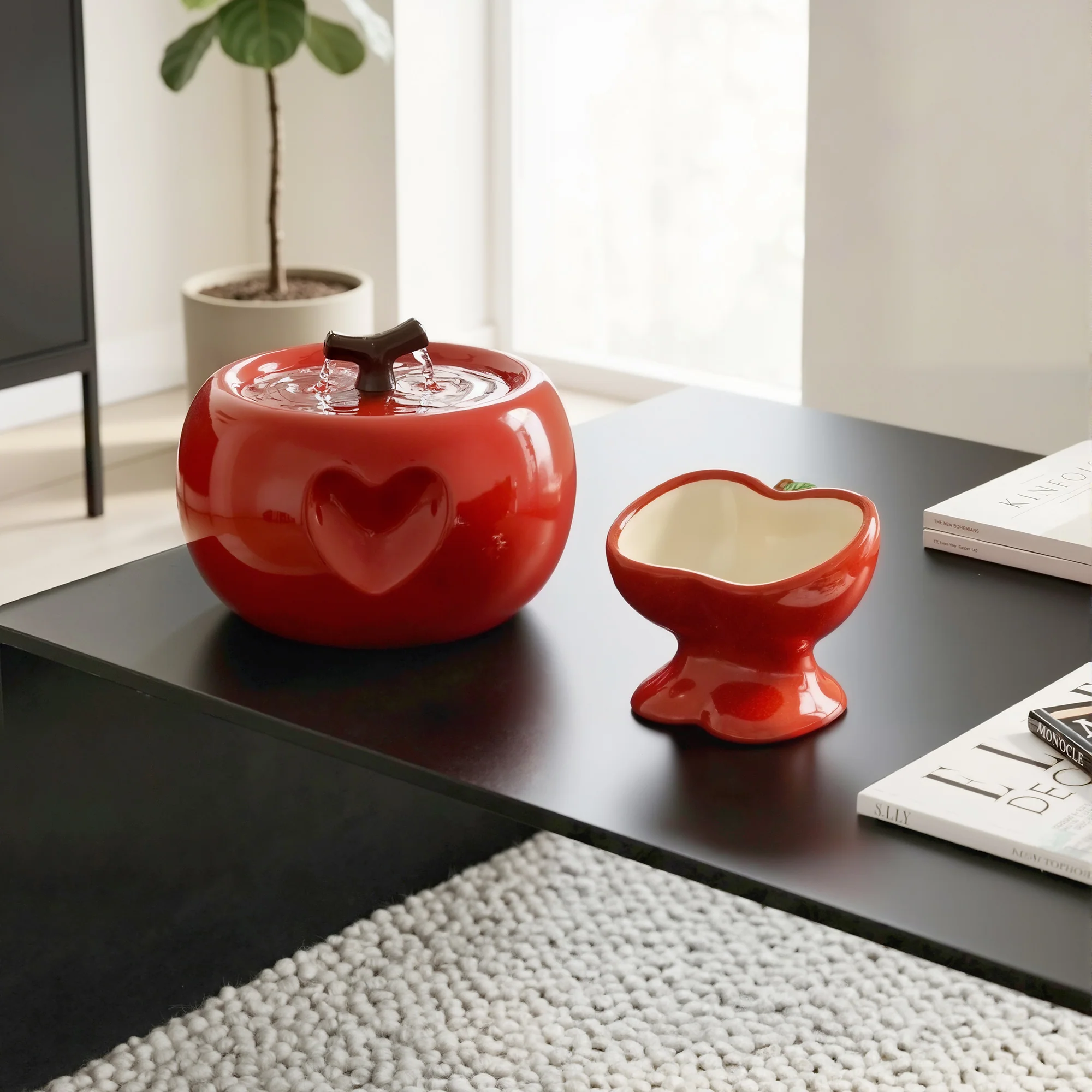 Set de comedero y fuente Love Apple para gatos