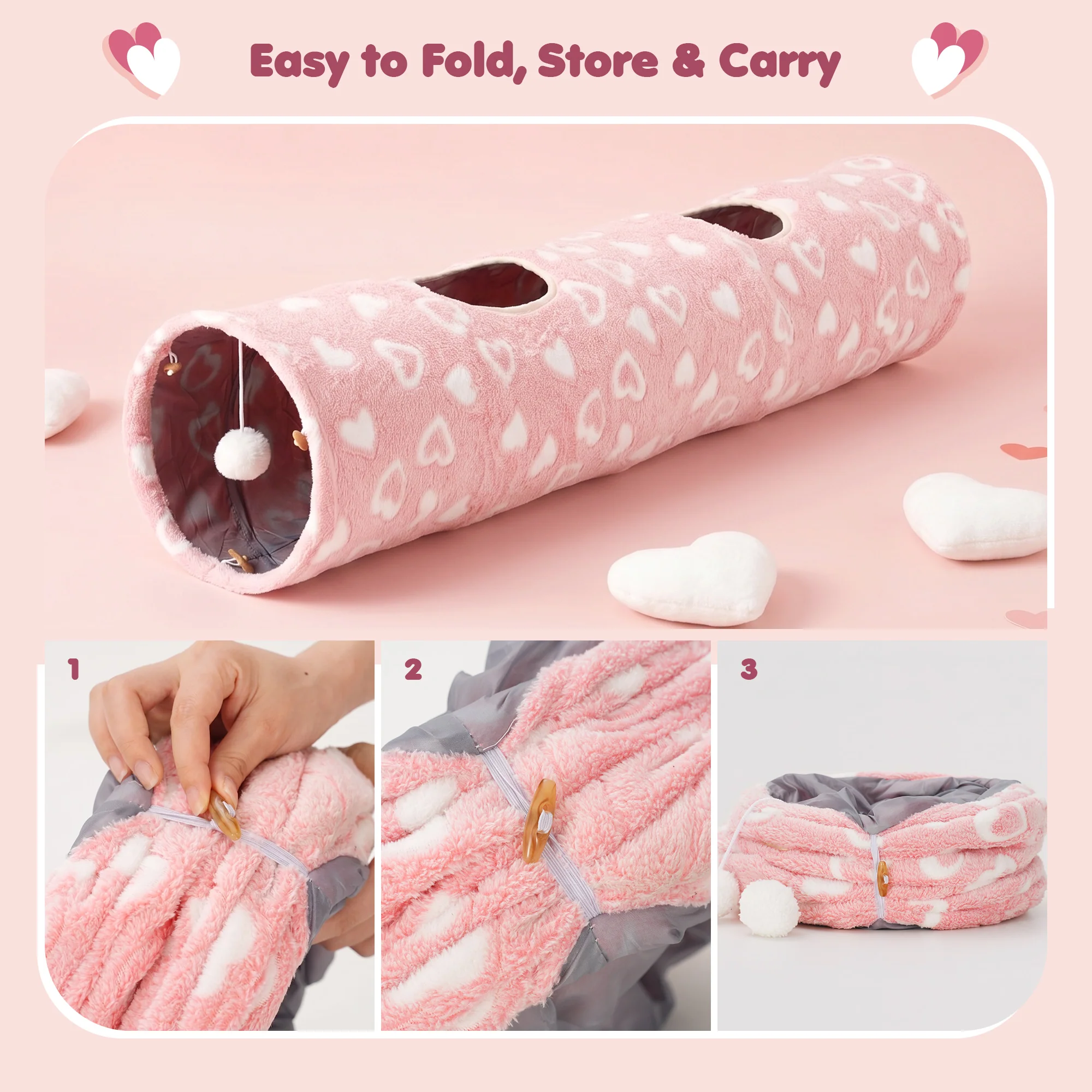 Sweetheart Snuggle Cat Tunnel Bed in Soft Pink Plush