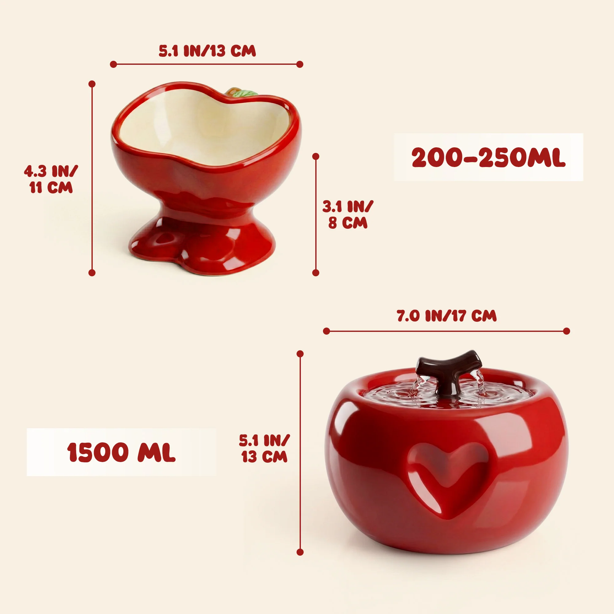 Set de comedero y fuente Love Apple para gatos