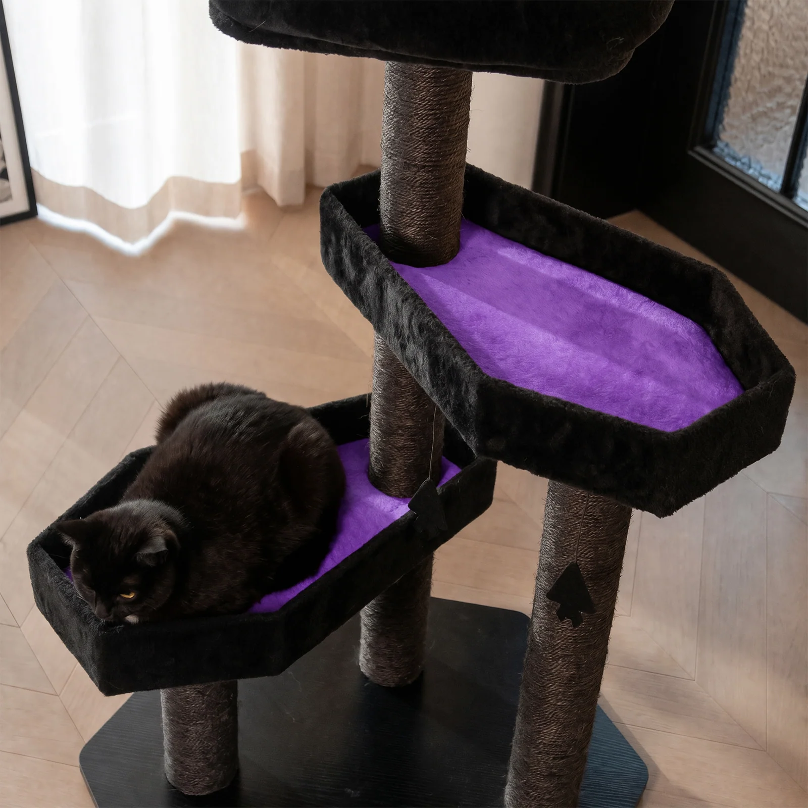 Gothic Style Cat Tree with Coffin Platforms in Red and Black