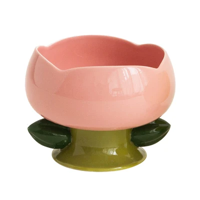 Flower Shape Ceramic Raised Cat Bowl for Easier Mealtimes