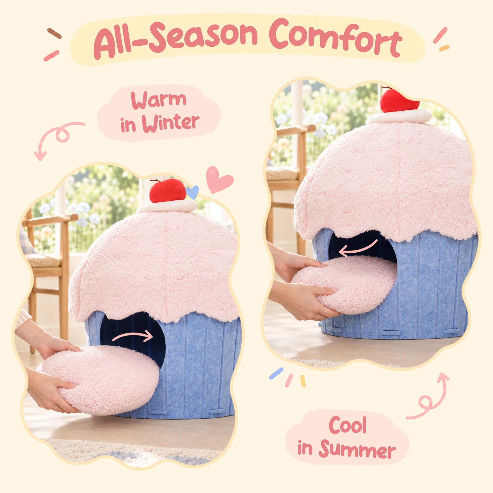 Cupcake 2-in-1 Felt Cat Condo with Removable Cushion