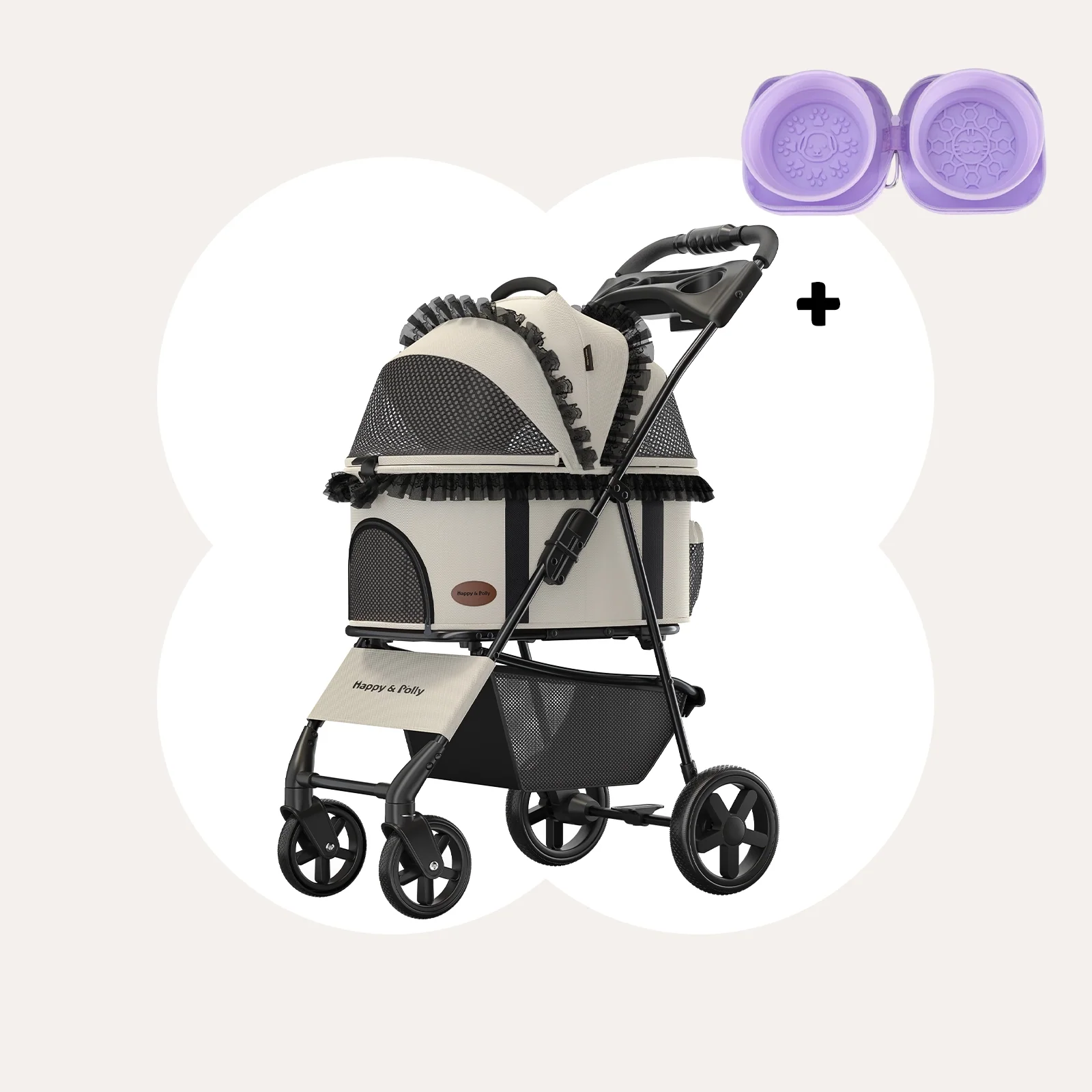 Foldable Pet Stroller with Detachable Carrier