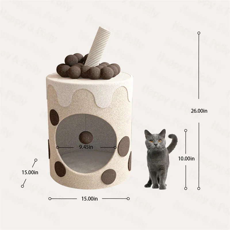 Tırmalama Yüzeyli ve Asılı İncili Boba Çay Bardağı Kedi Tırmanma Ağacı