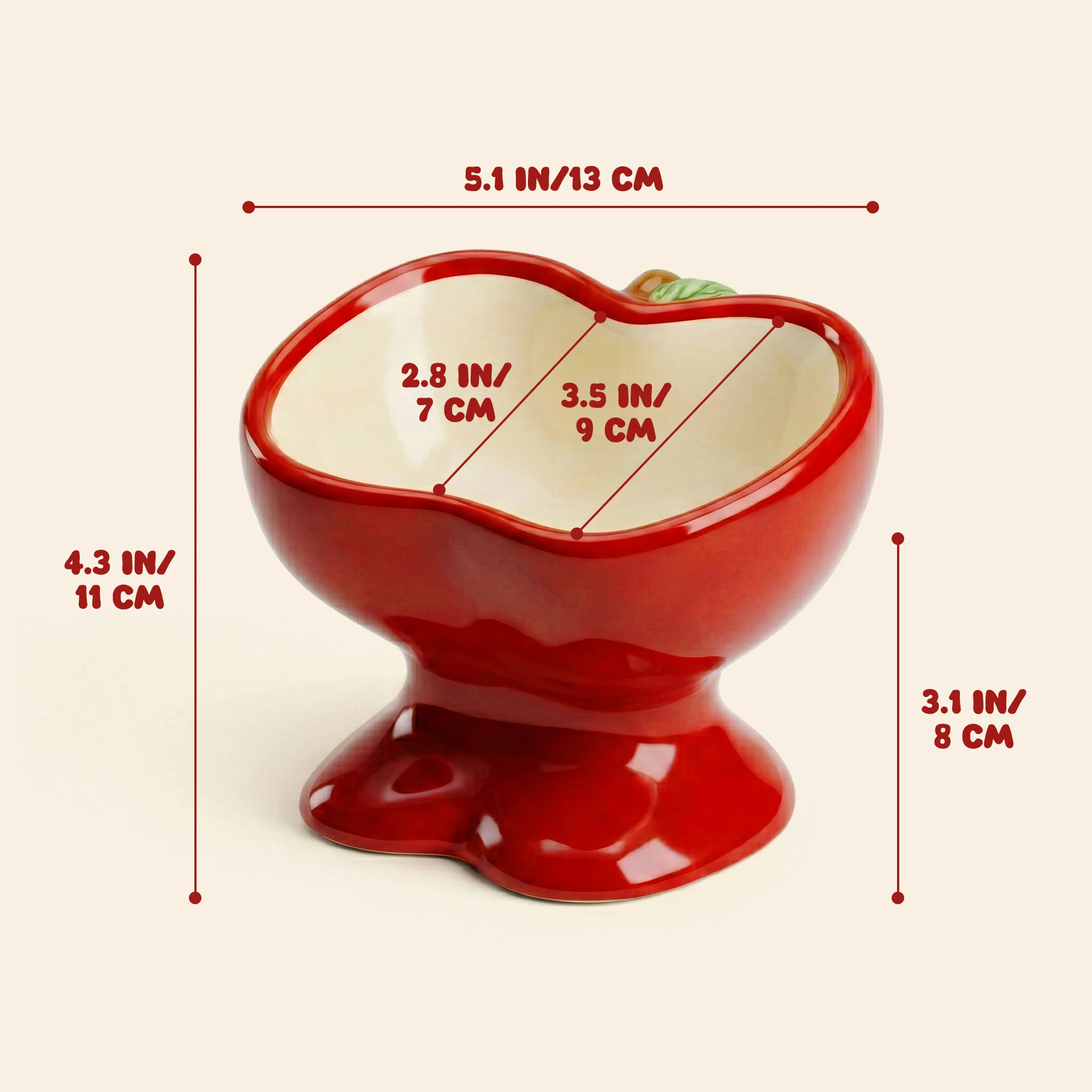 9oz Apple Bliss Elevated Cat Bowl in Ceramic, 9oz