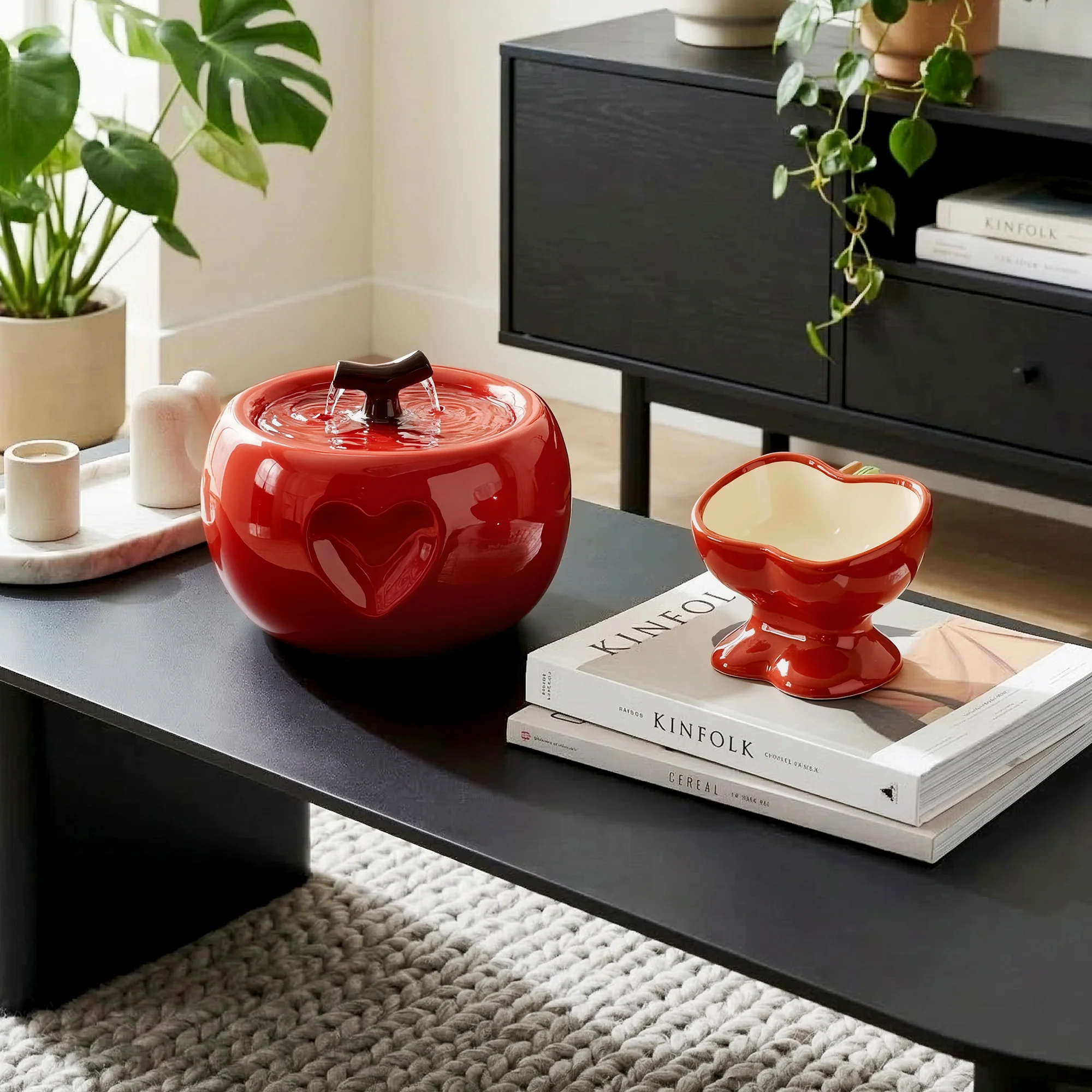 Set de comedero y fuente Love Apple para gatos