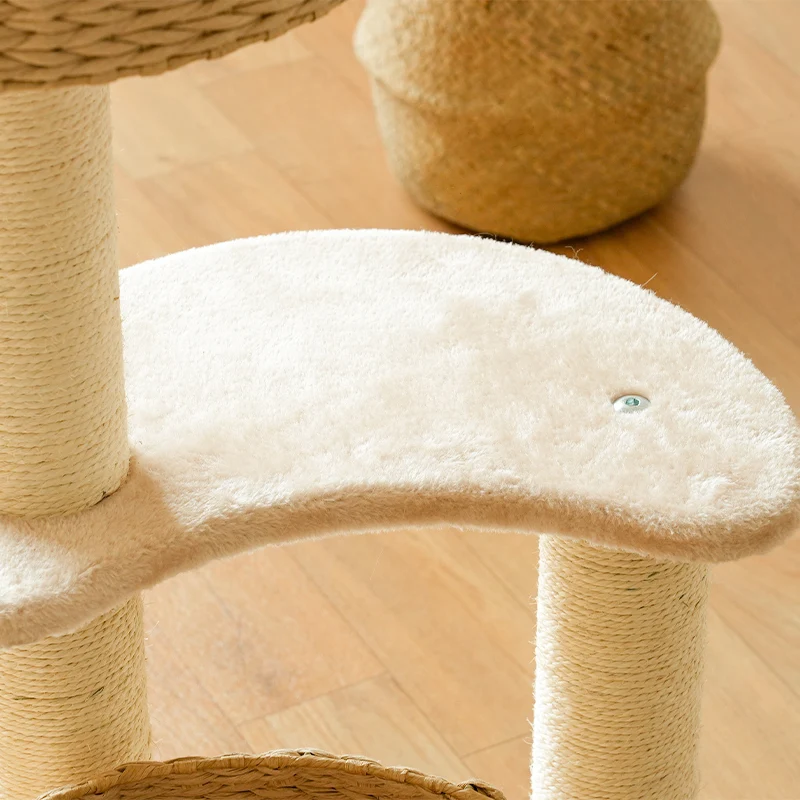 Sleeping in the Bowl Cat Tree with Natural Rattan Nest and 3 Tiers