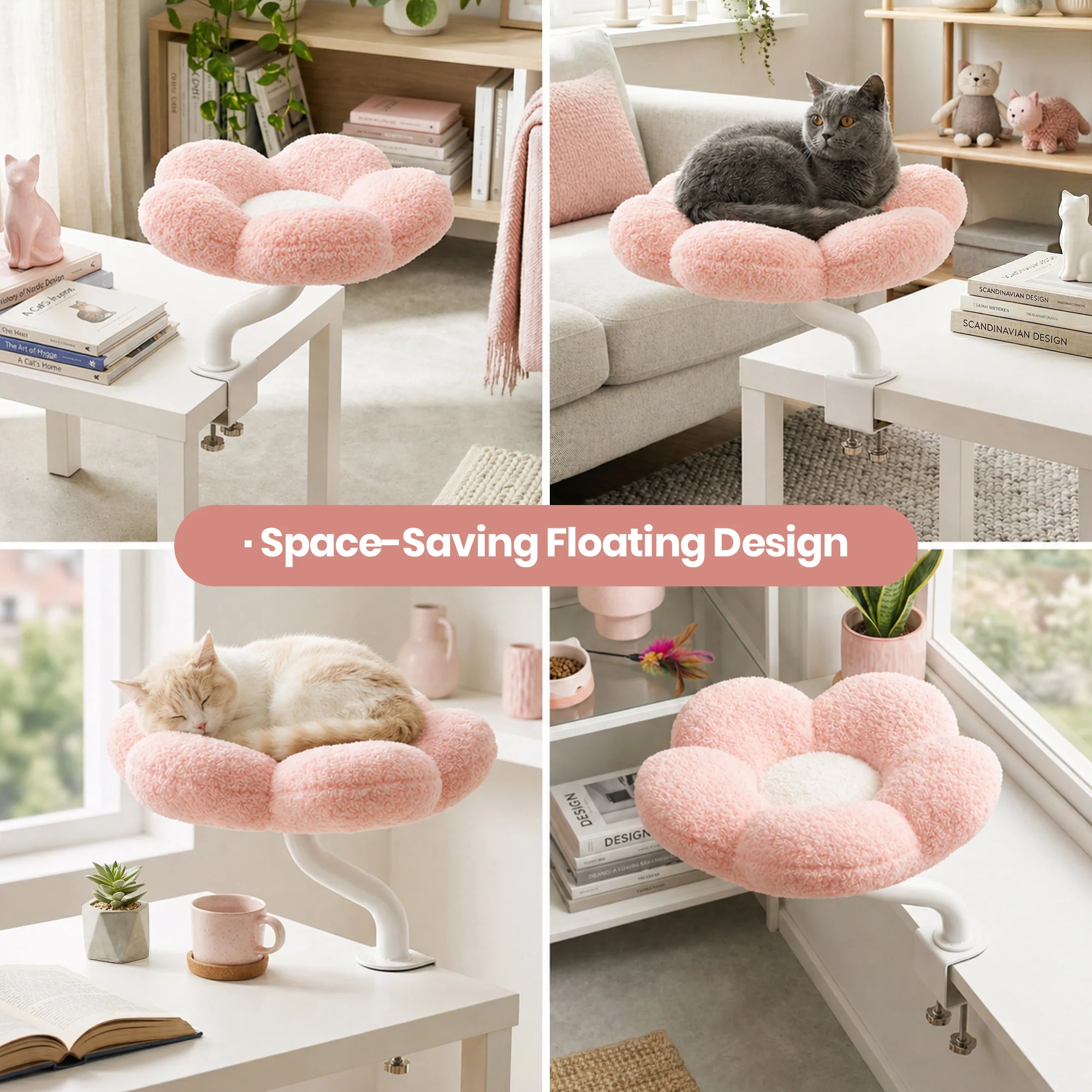 Hyggelig blomster-skrivebordsseng til kat