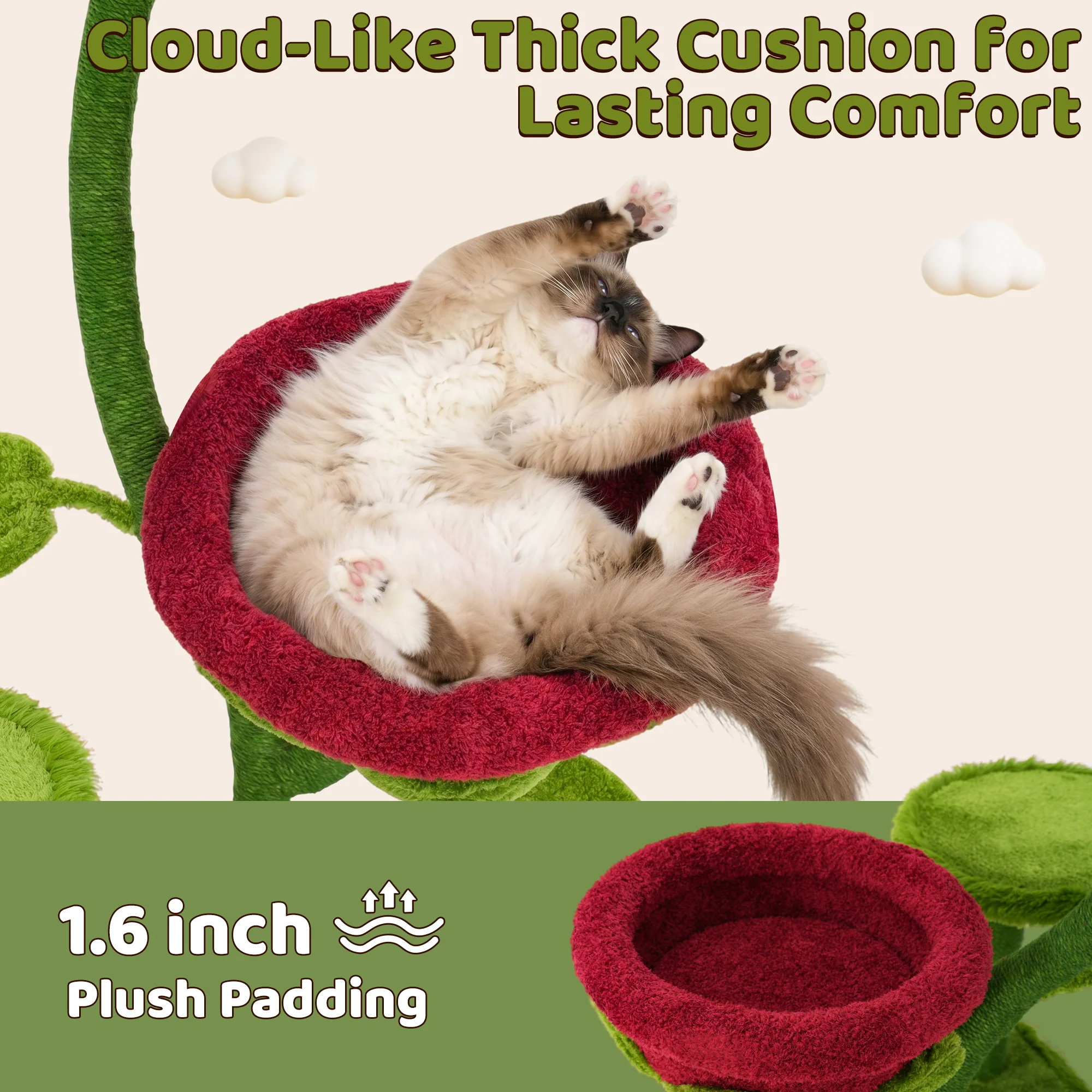 50.8'' 두 개의 블룸 둥지가 있는 Carnivorous Blossom Cat Tree Max
