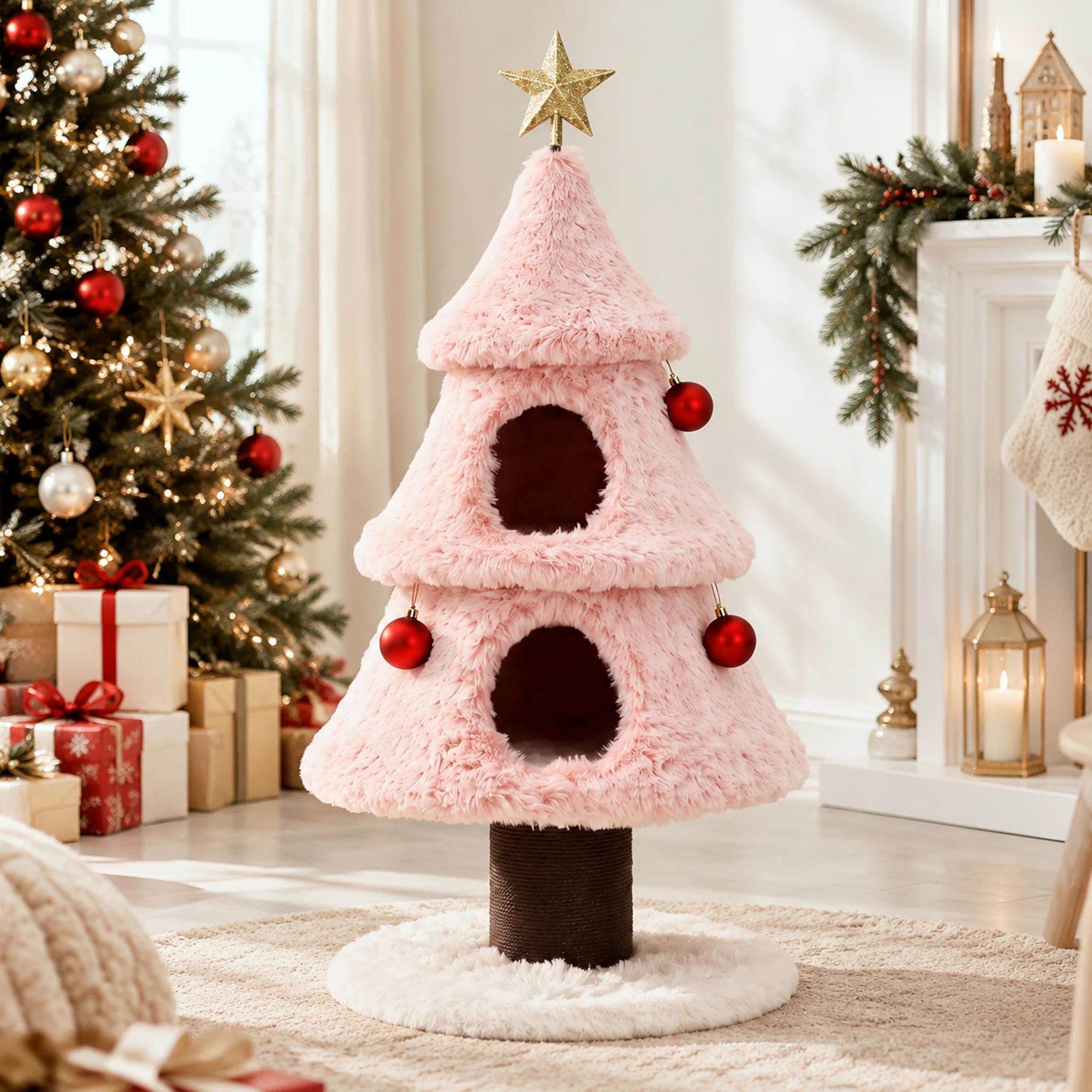 47.2" decoratieve verticale kerstboom-stijl kattenboom
