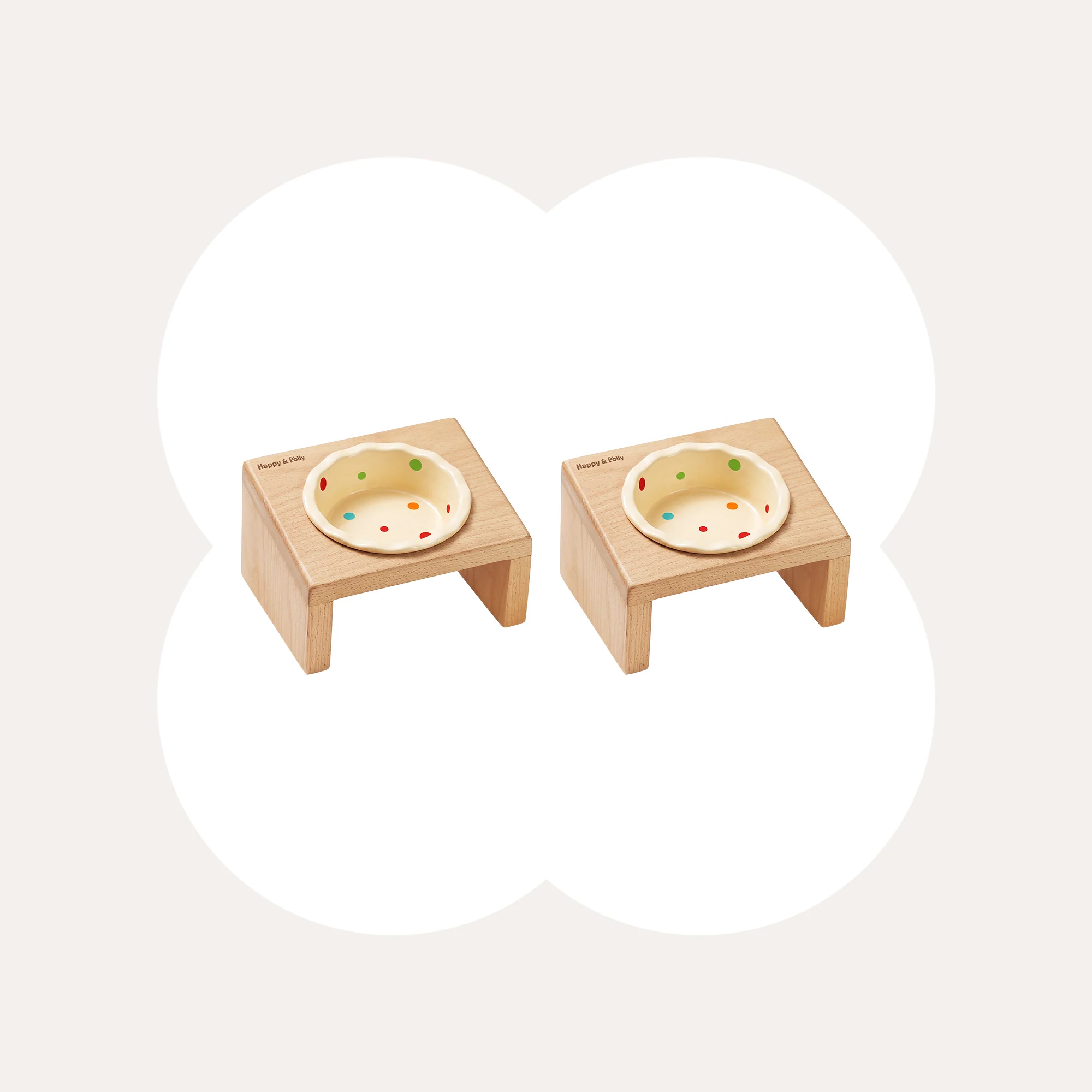 Elevated Wooden Cat Bowl Feeder with Floral Accent in Single or Double