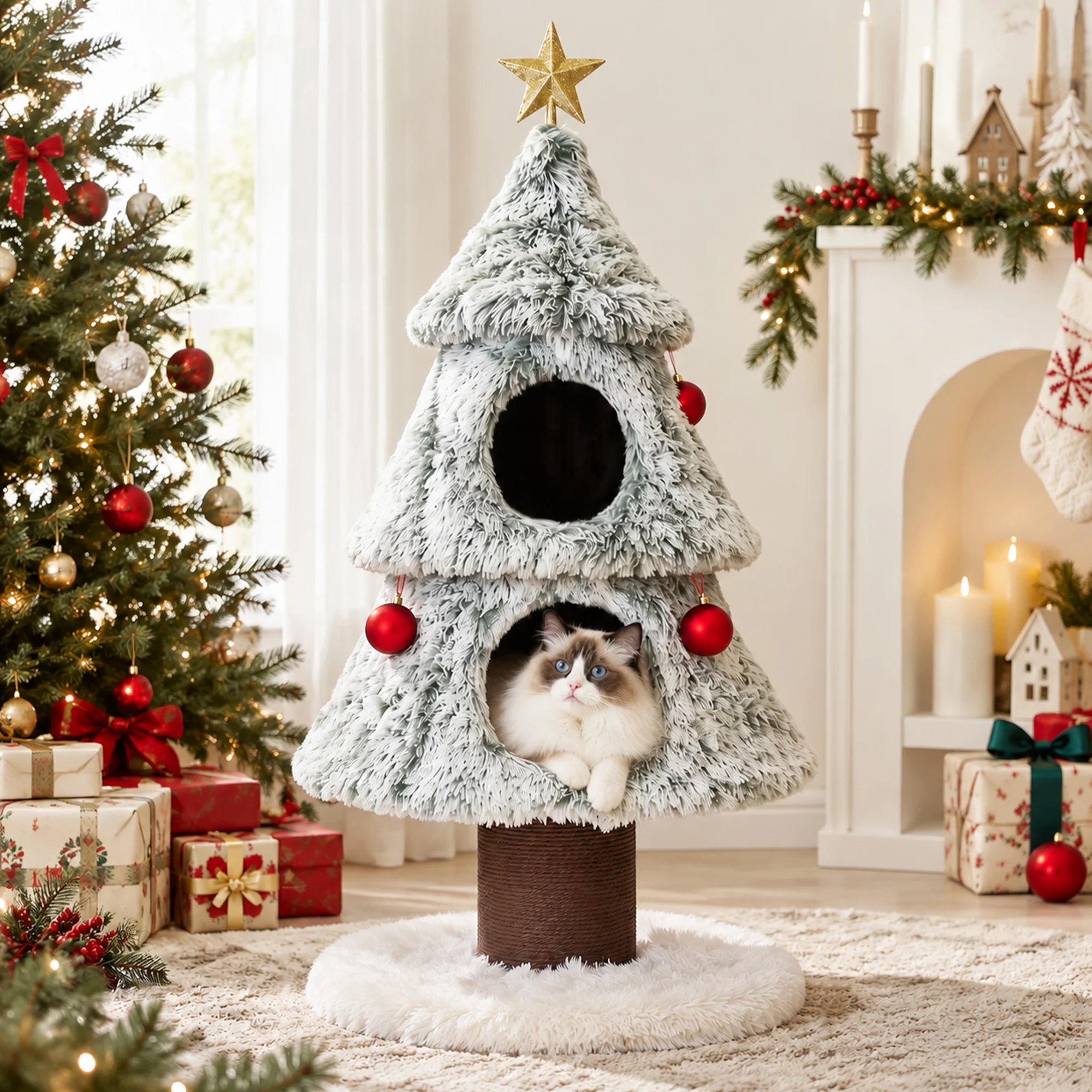 47.2" decoratieve verticale kerstboom-stijl kattenboom