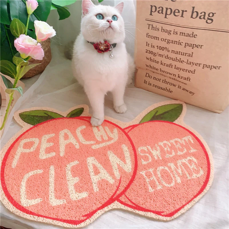 Fruit Series Peach Shaped Cat Litter Mat for Cats and Small Dogs