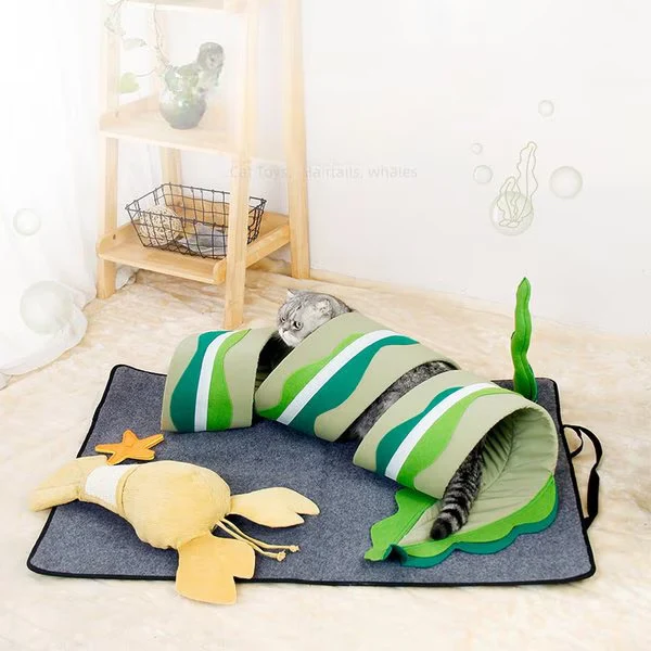 Fish Adventure Cat Sniffing Mat Tunnel for Indoor Play and Scratching
