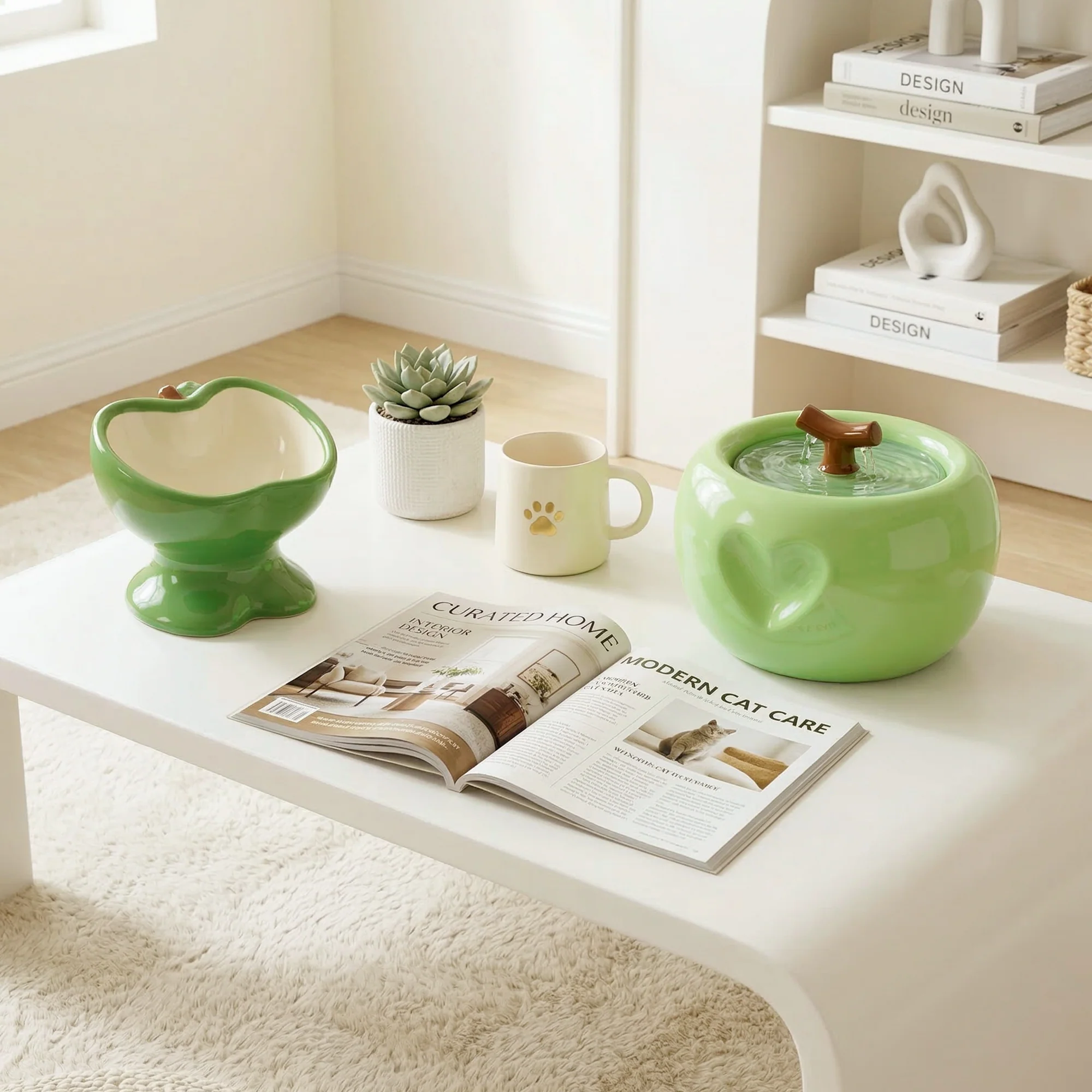 Set de comedero y fuente Love Apple para gatos