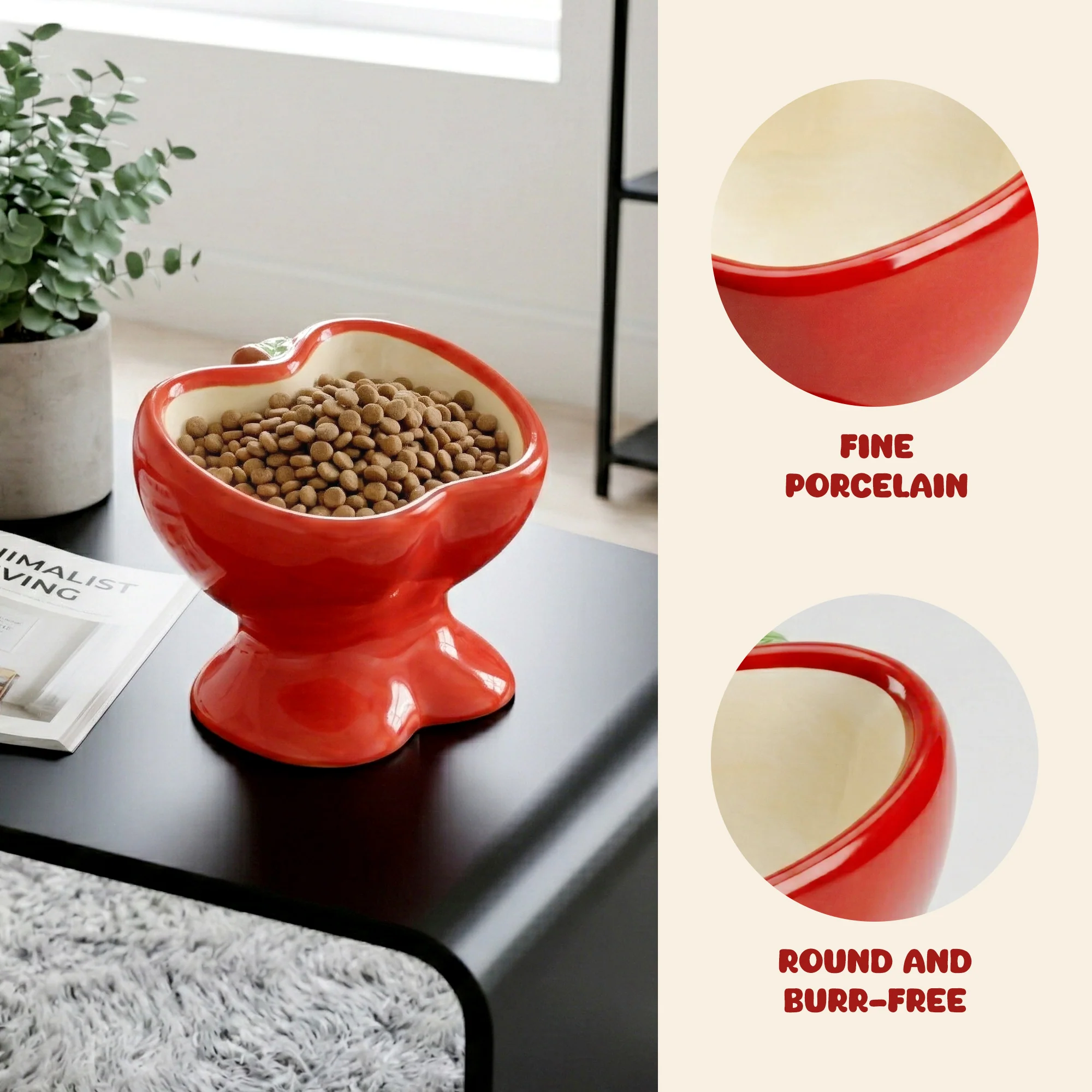 9oz Apple Bliss Elevated Cat Bowl in Ceramic, 9oz