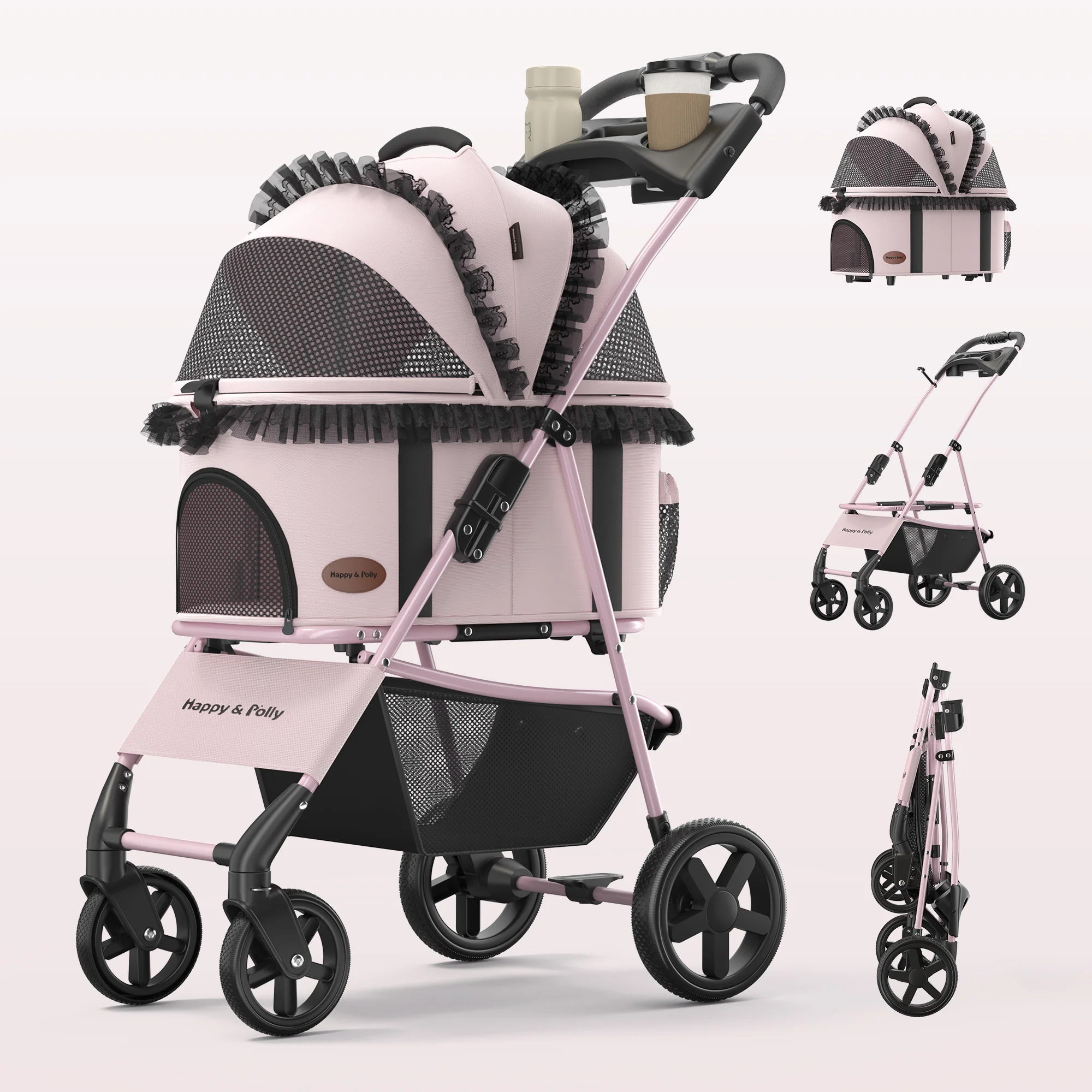 Foldable Pet Stroller with Detachable Carrier