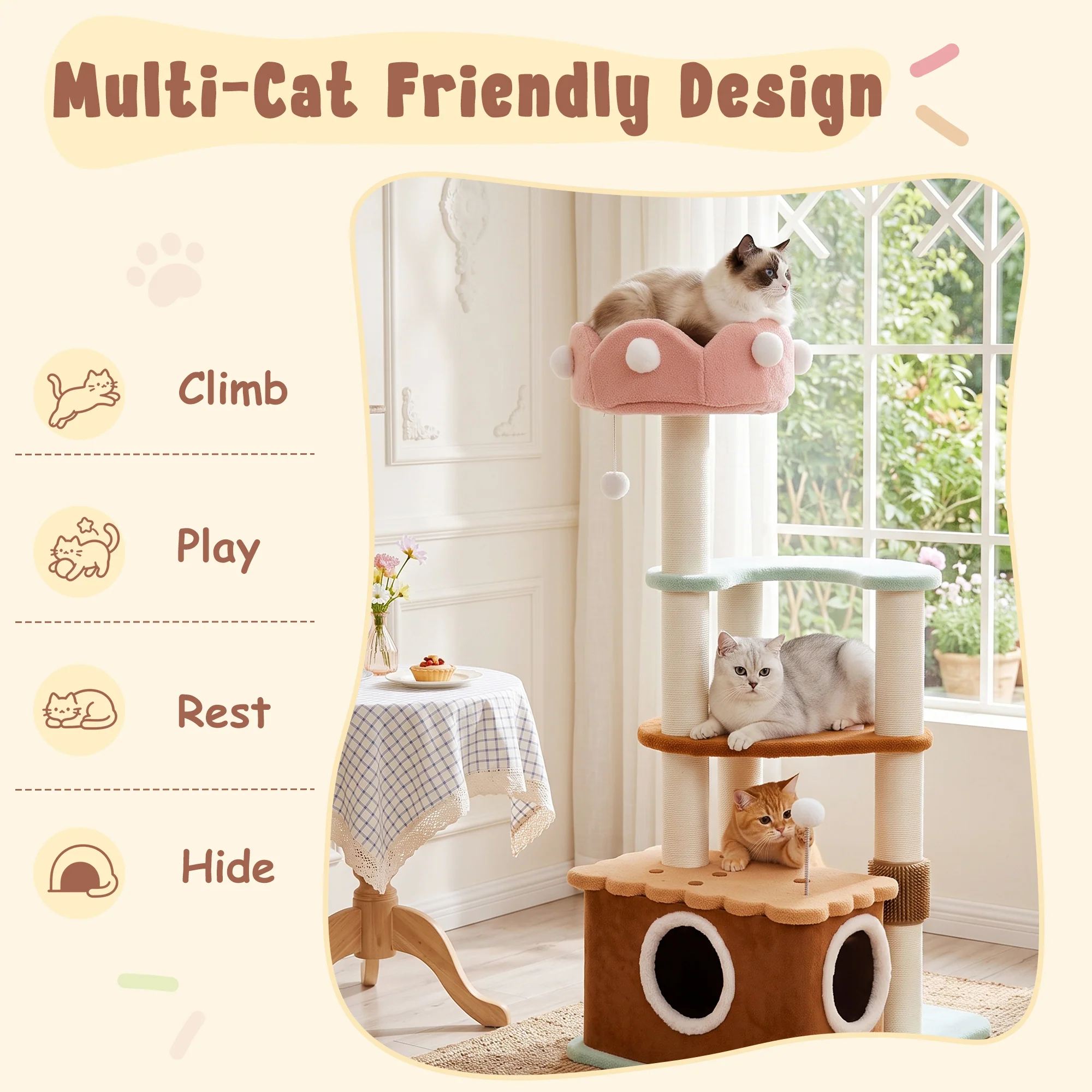 49" Vertical Ice Cream Medium-Sized Multi-Cat Tree